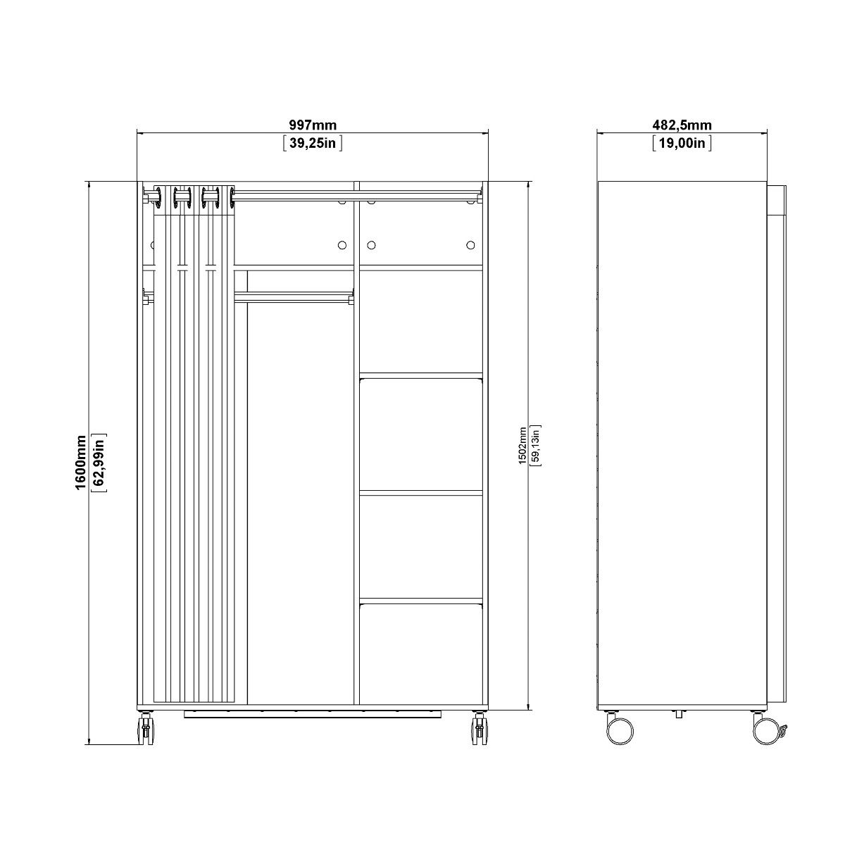 Uppsala Open Mobile Wardrobe White & Beige Textile Curtain - Price Crash Furniture