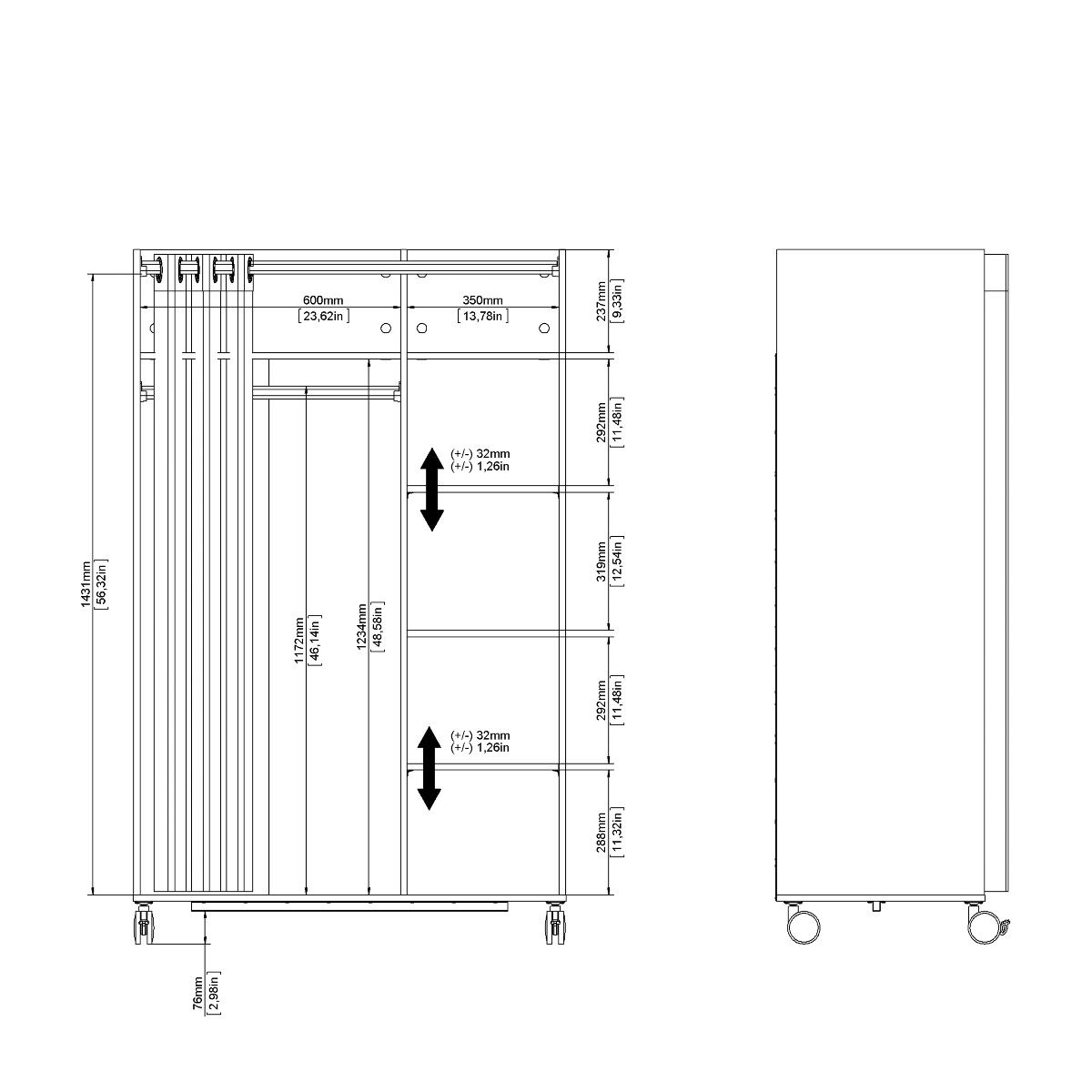 Uppsala Open Mobile Wardrobe White & Beige Textile Curtain - Price Crash Furniture