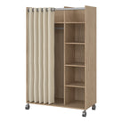 Uppsala Open Mobile Wardrobe Oak & Beige Textile Curtain On Wheels - Price Crash Furniture