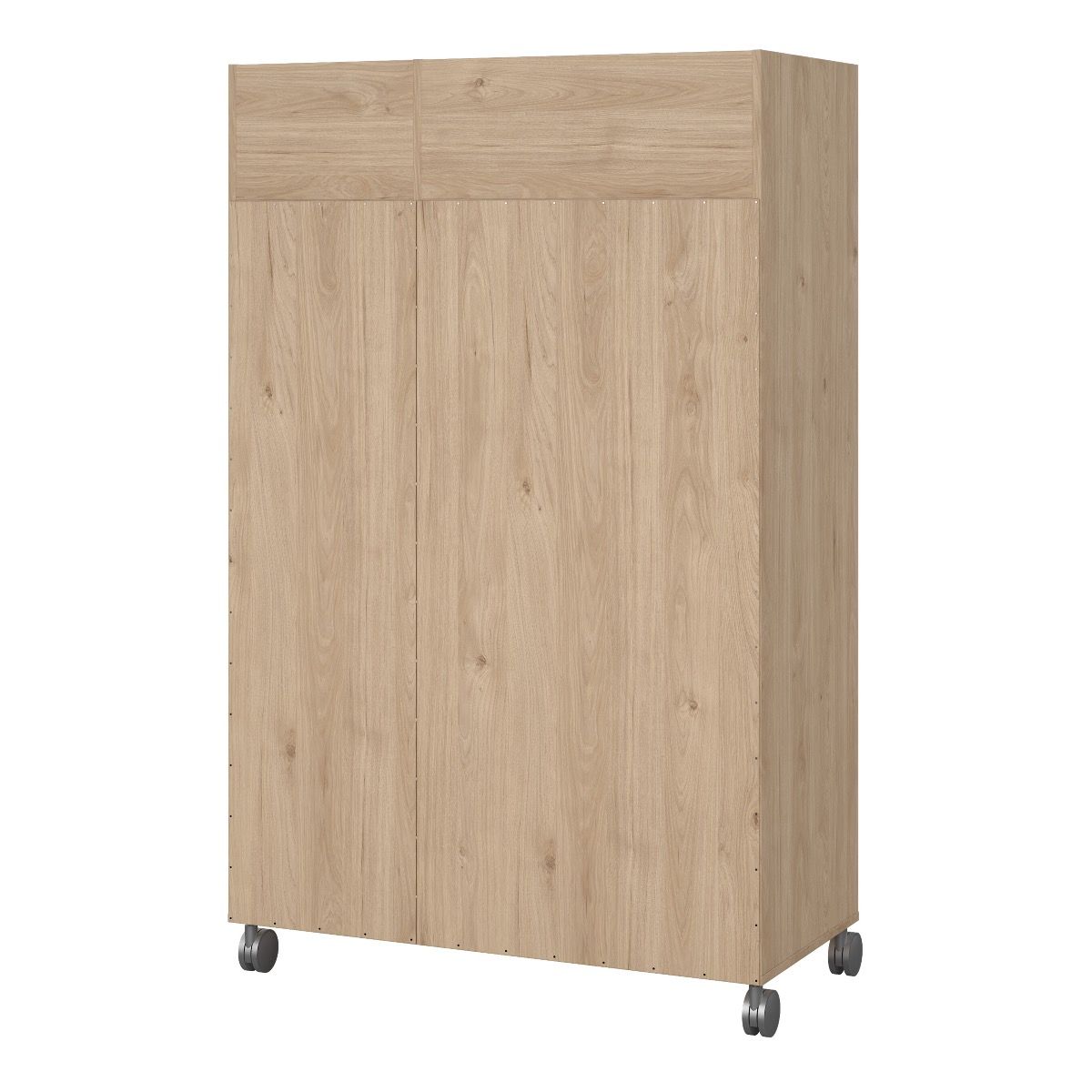 Uppsala Open Mobile Wardrobe Oak & Beige Textile Curtain On Wheels - Price Crash Furniture