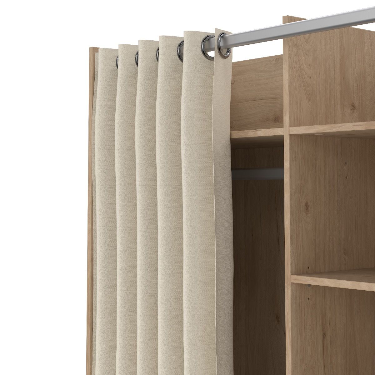 Uppsala Open Mobile Wardrobe Oak & Beige Textile Curtain On Wheels - Price Crash Furniture