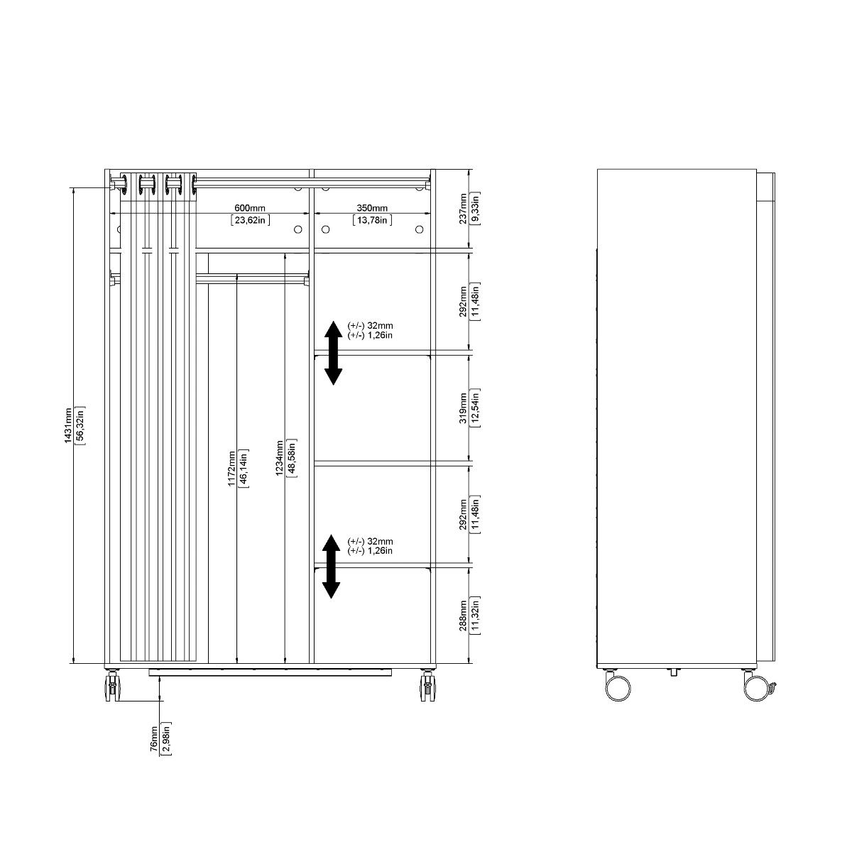 Uppsala Open Mobile Wardrobe Oak & Beige Textile Curtain On Wheels - Price Crash Furniture