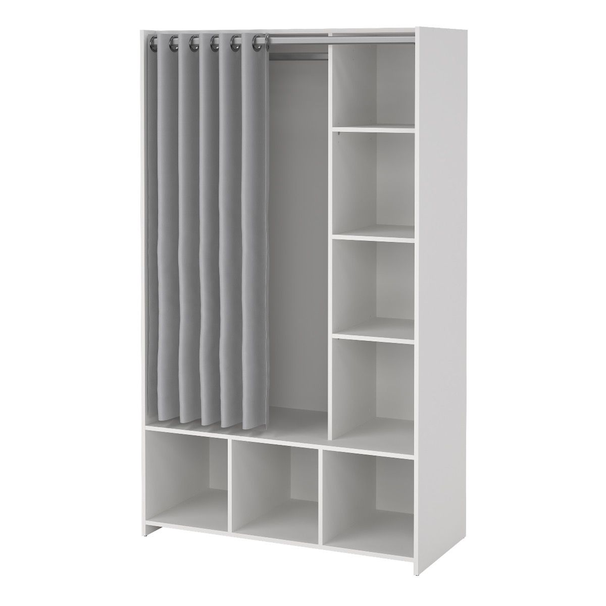 Uppsala Open Mobile Wardrobe Unit In White With A Grey Textile Curtain - Price Crash Furniture