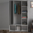 Uppsala Open Mobile Wardrobe Unit In White With A Grey Textile Curtain - Price Crash Furniture