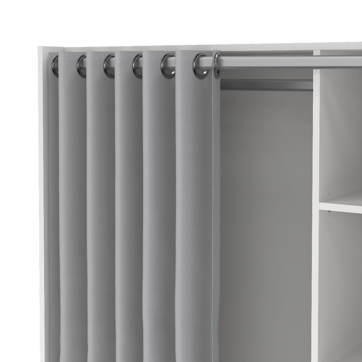 Uppsala Open Mobile Wardrobe Unit In White With A Grey Textile Curtain - Price Crash Furniture