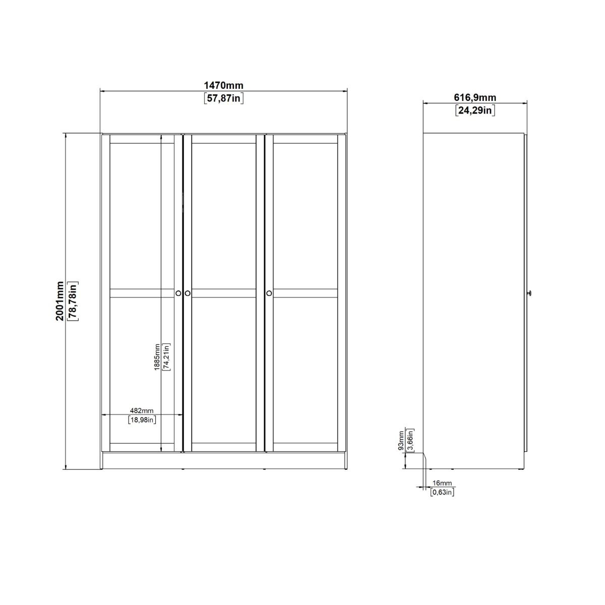 Brande Shaker Style Wardrobe With 3 Frame Doors In White - Price Crash Furniture