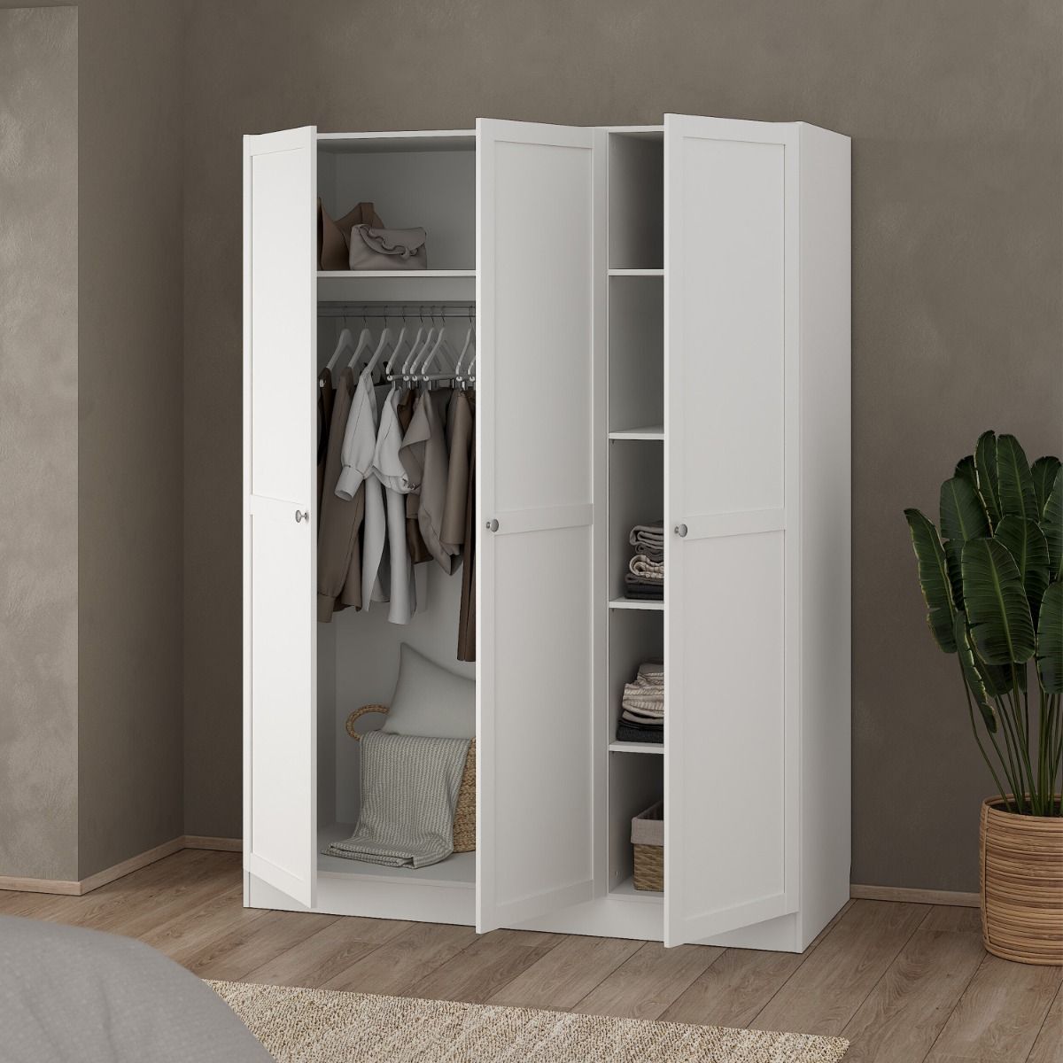 Brande Shaker Style Wardrobe With 3 Frame Doors In White - Price Crash Furniture