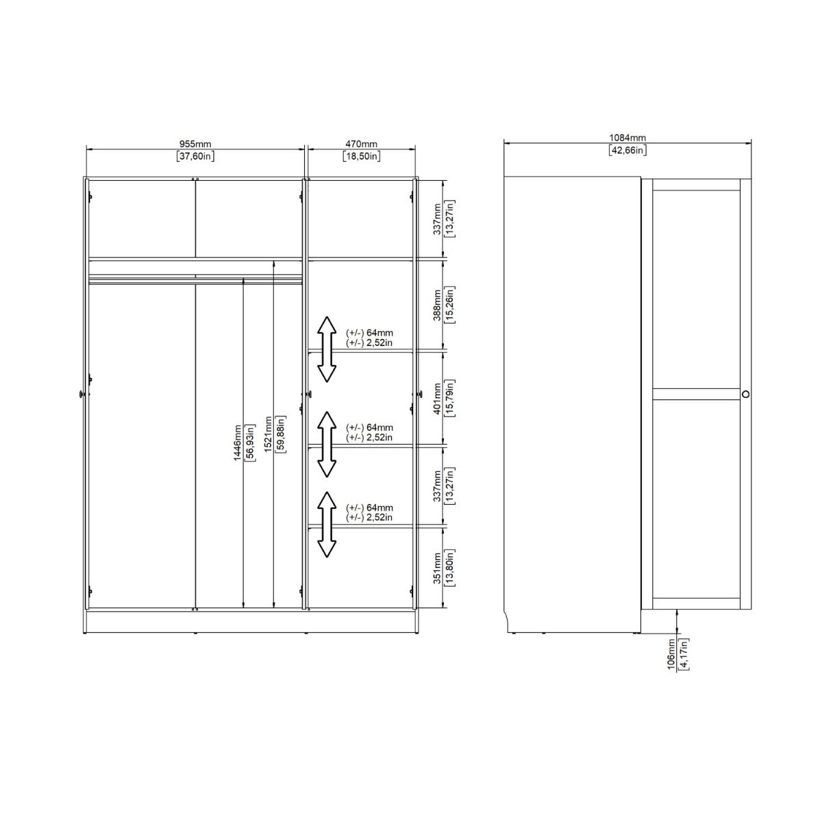 Brande Wardrobe With 3 Frame Doors In Jackson Hickory Oak - Price Crash Furniture