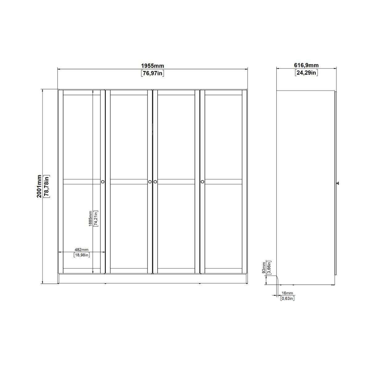 Brande Large Wide Shaker Style Wardrobe With 4 Frame Doors In White - Price Crash Furniture