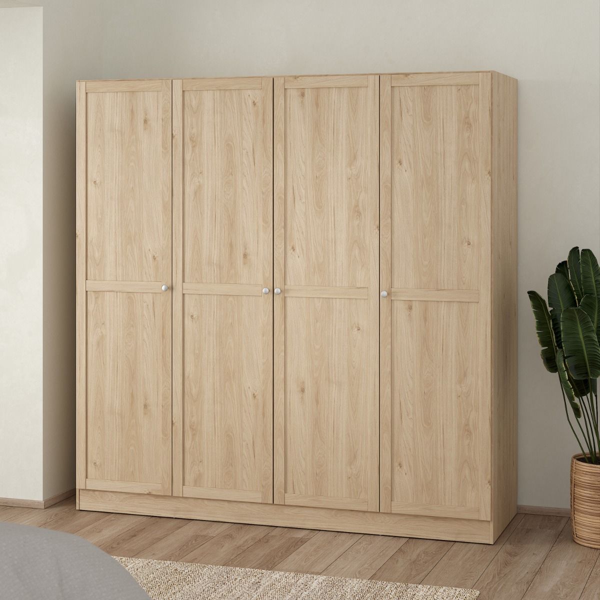 Brande Large Wide Wardrobe With 4 Frame Doors In Jackson Hickory Oak - Price Crash Furniture