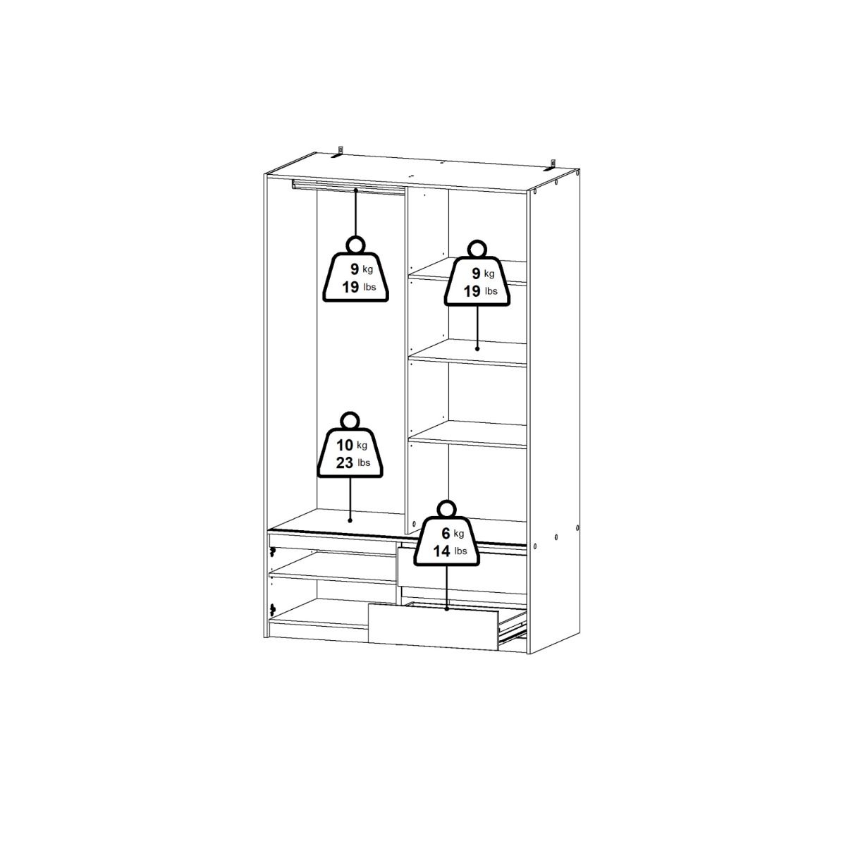 Line Wardrobe With 2 Sliding Doors 1 Small Door And 2 Drawers In Jackson Hickory Oak