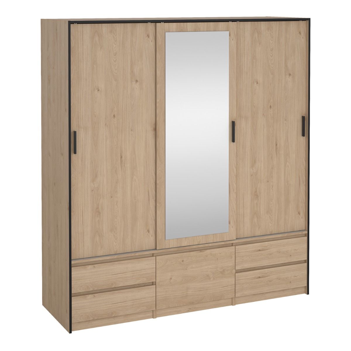 Line Mirrored Wardrobe With 3 Sliding Doors In Jackson Hickory Oak