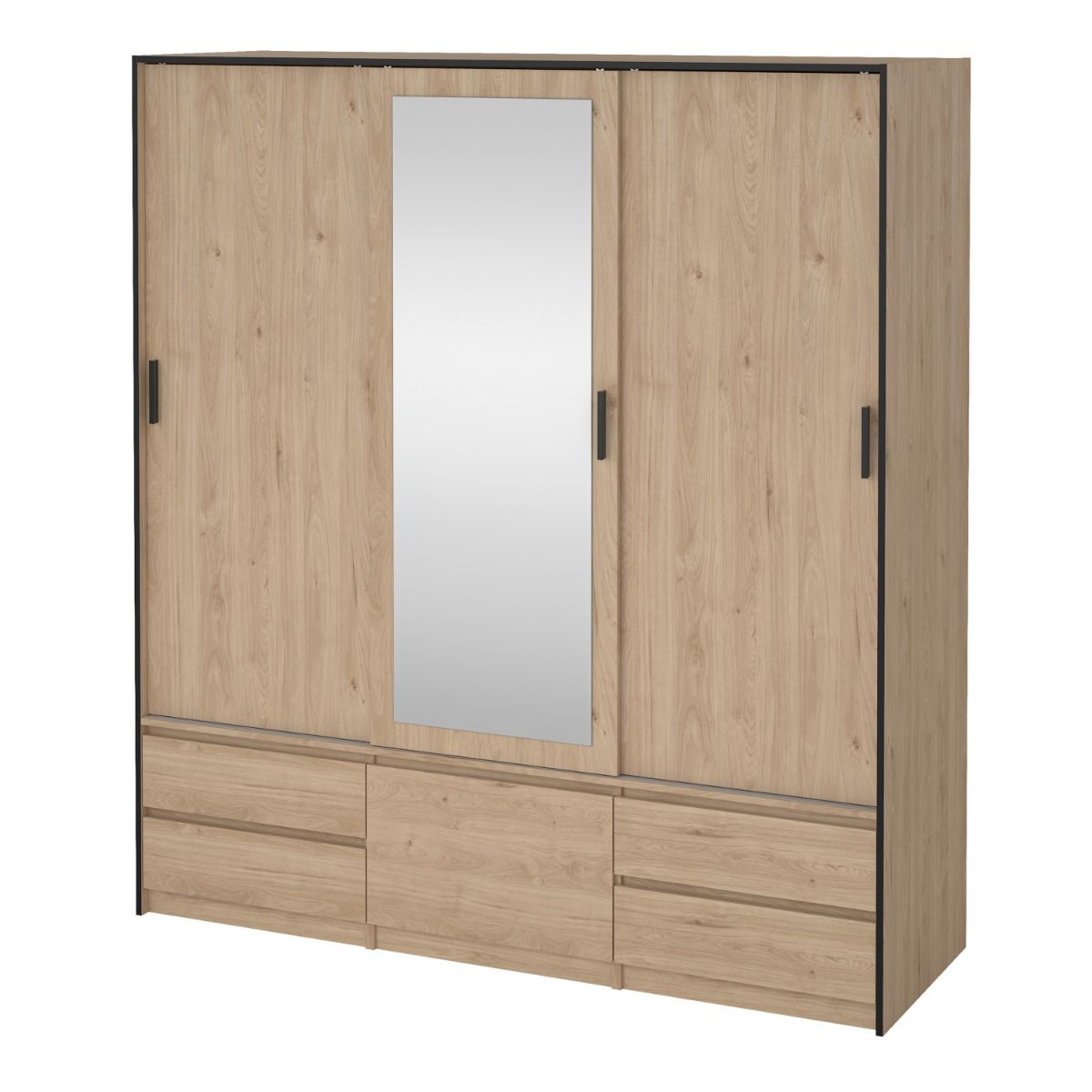 Line Mirrored Wardrobe With 3 Sliding Doors In Jackson Hickory Oak