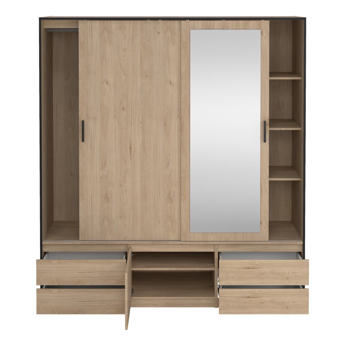 Line Mirrored Wardrobe With 3 Sliding Doors In Jackson Hickory Oak