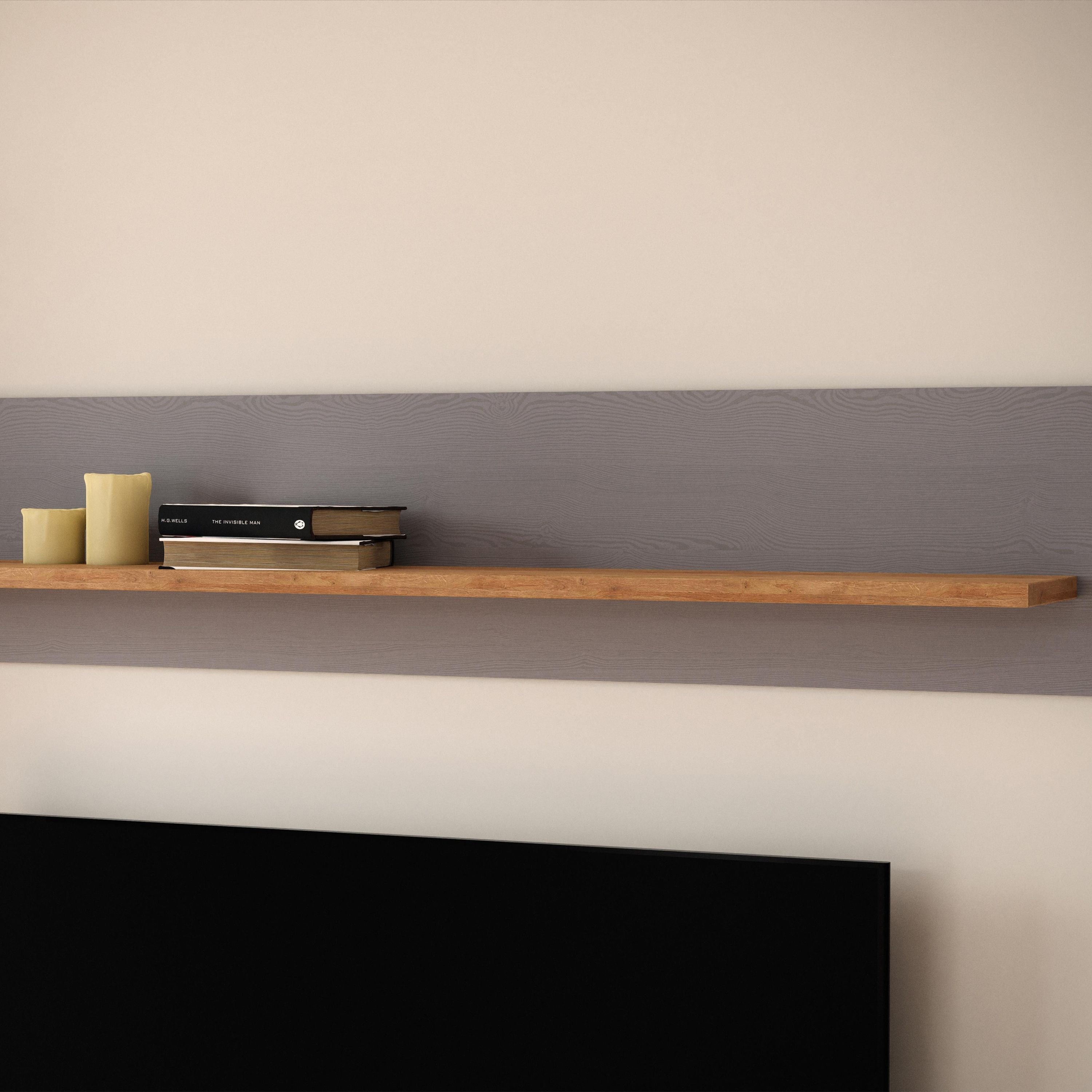 Bohol 160cm Floating Wall Shelf In Riviera Oak & Grey Oak - Price Crash Furniture