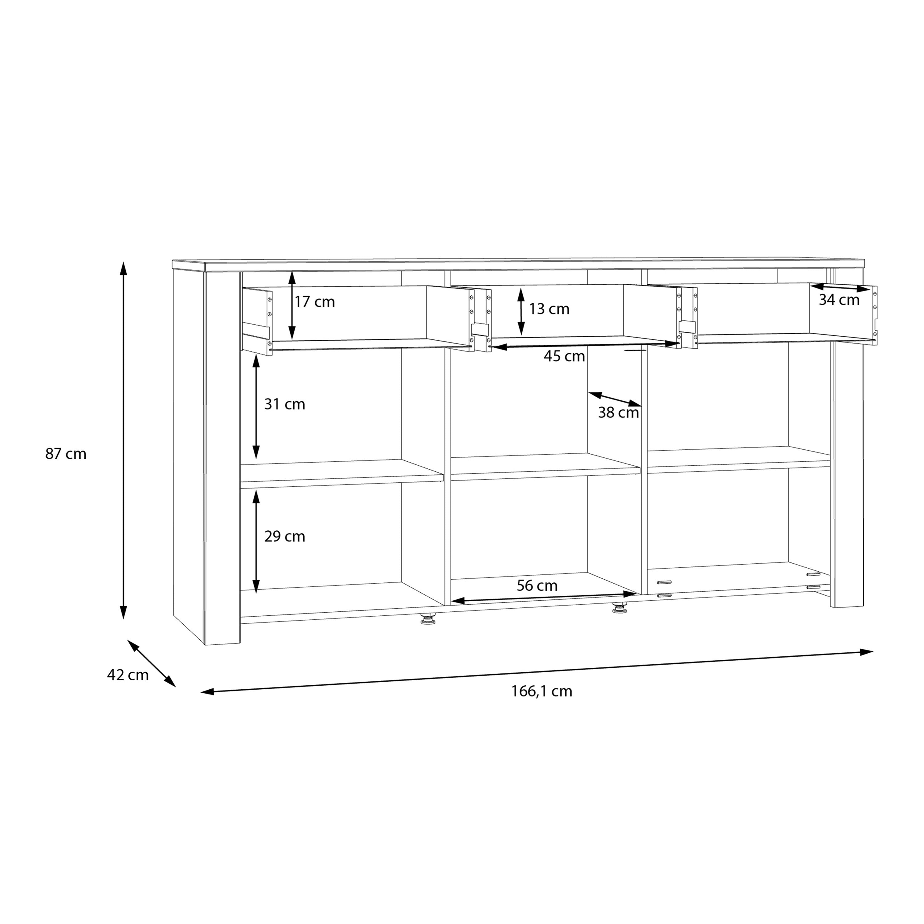 Bohol 3 Door 3 Drawer Sideboard In Riviera Oak & White - Price Crash Furniture