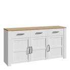 Bohol 3 Door 3 Drawer Sideboard In Riviera Oak & White - Price Crash Furniture