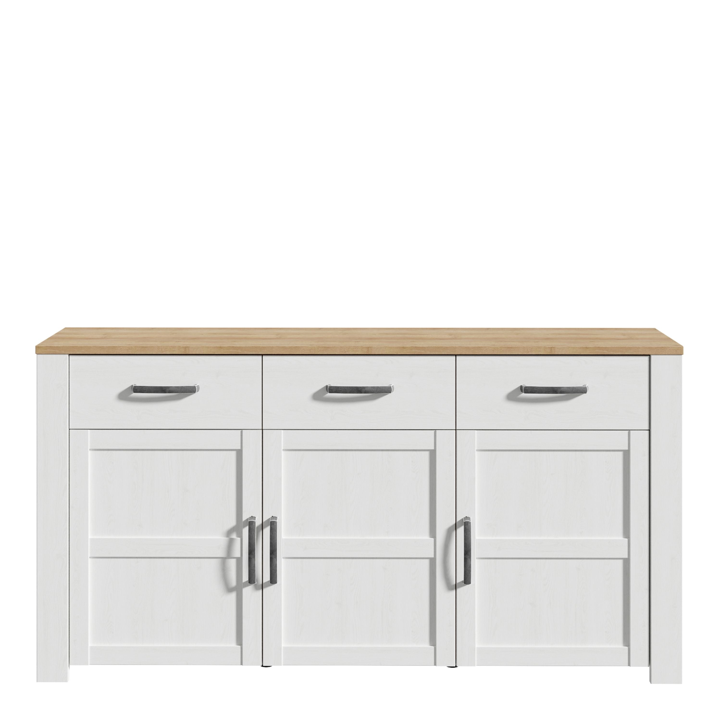 Bohol 3 Door 3 Drawer Sideboard In Riviera Oak & White - Price Crash Furniture