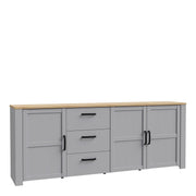 Bohol 3 Door 3 Drawer Large Sideboard Buffet Unit In Riviera Oak & Grey Oak - Price Crash Furniture