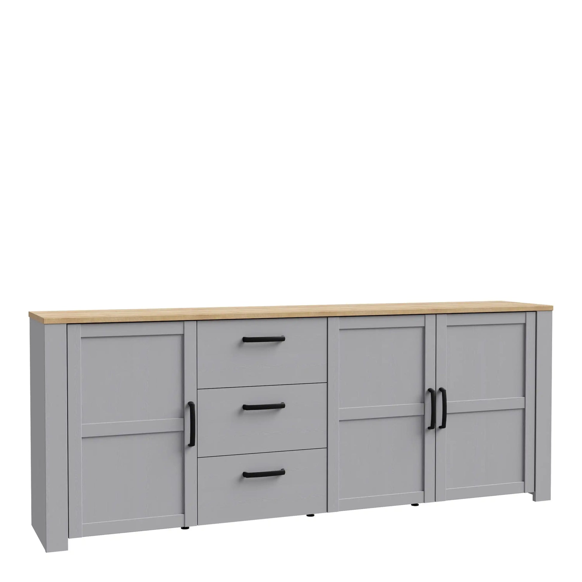 Bohol 3 Door 3 Drawer Large Sideboard Buffet Unit In Riviera Oak & Grey Oak - Price Crash Furniture