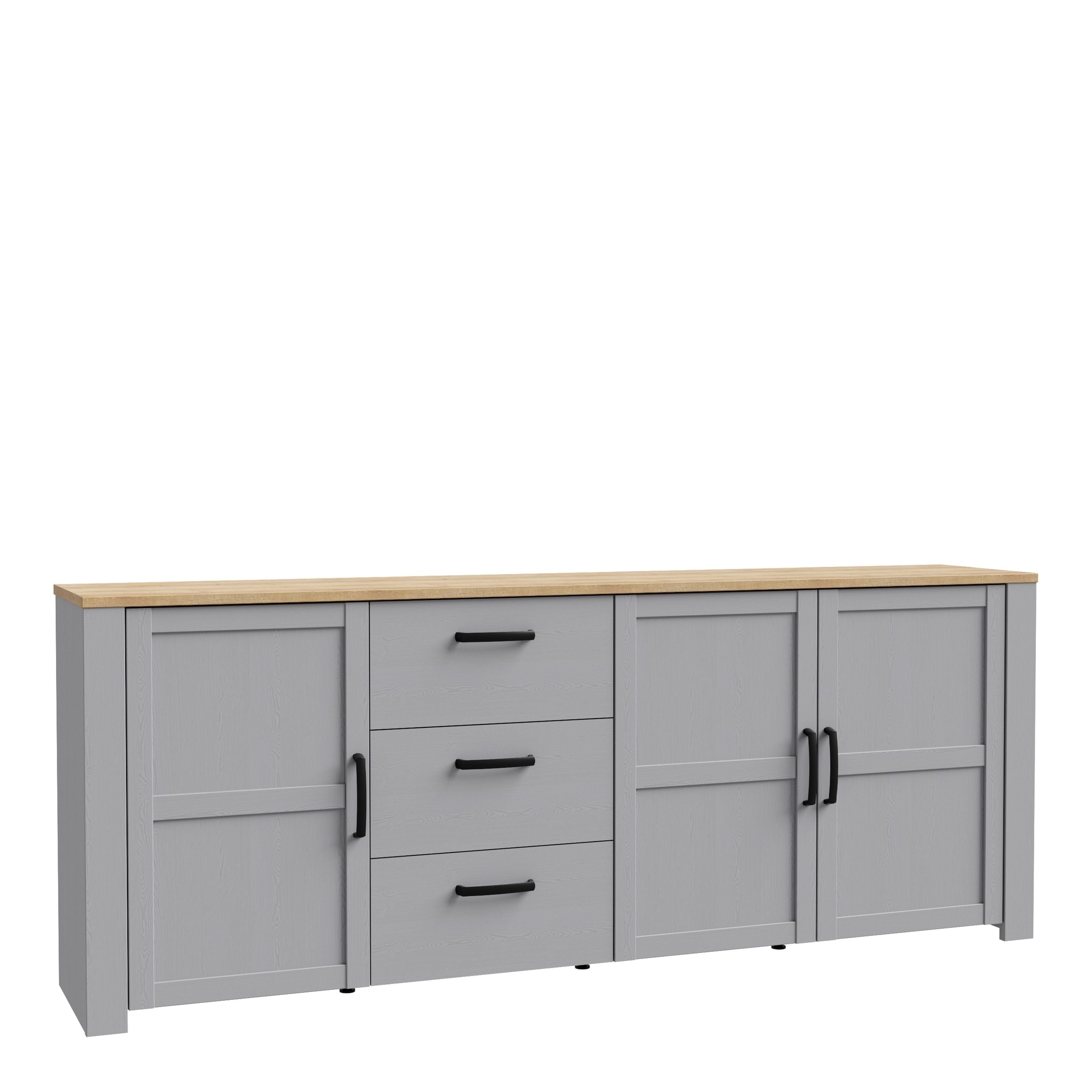 Bohol 3 Door 3 Drawer Large Sideboard Buffet Unit In Riviera Oak & Grey Oak - Price Crash Furniture