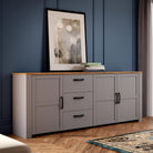 Bohol 3 Door 3 Drawer Large Sideboard Buffet Unit In Riviera Oak & Grey Oak - Price Crash Furniture