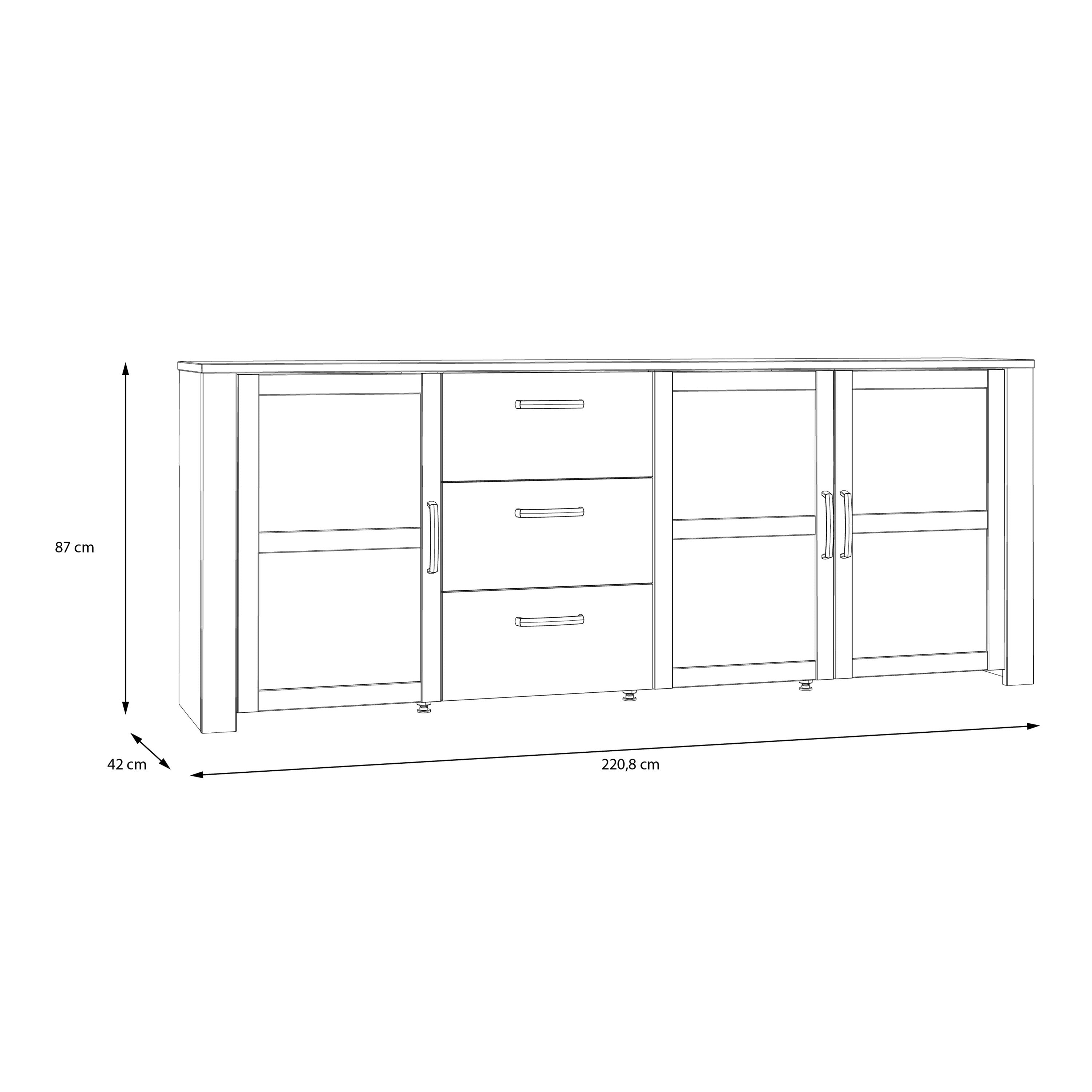 Bohol 3 Door 3 Drawer Large Sideboard Buffet Unit In Riviera Oak & Grey Oak - Price Crash Furniture