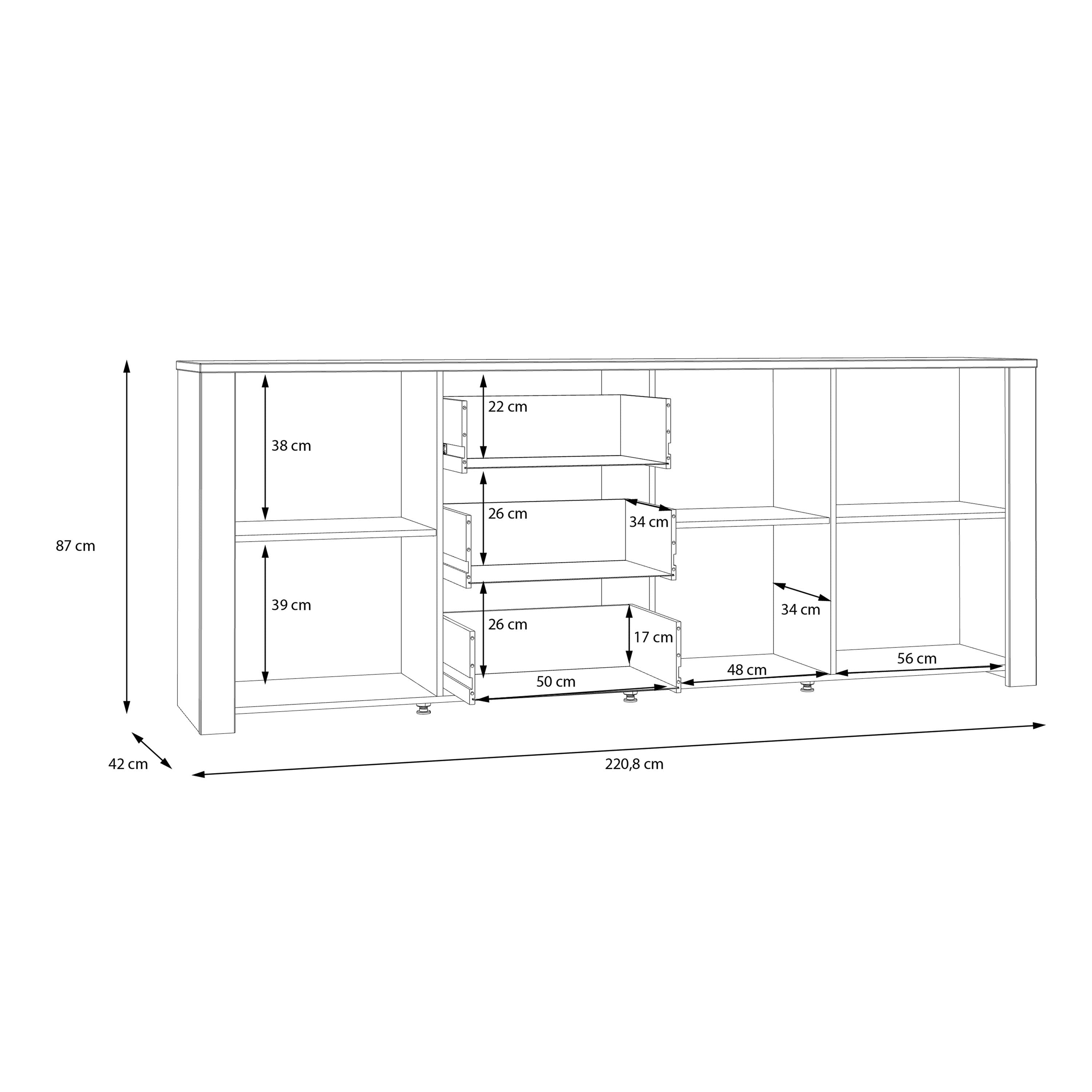 Bohol 3 Door 3 Drawer Large Sideboard Buffet Unit In Riviera Oak & Grey Oak - Price Crash Furniture