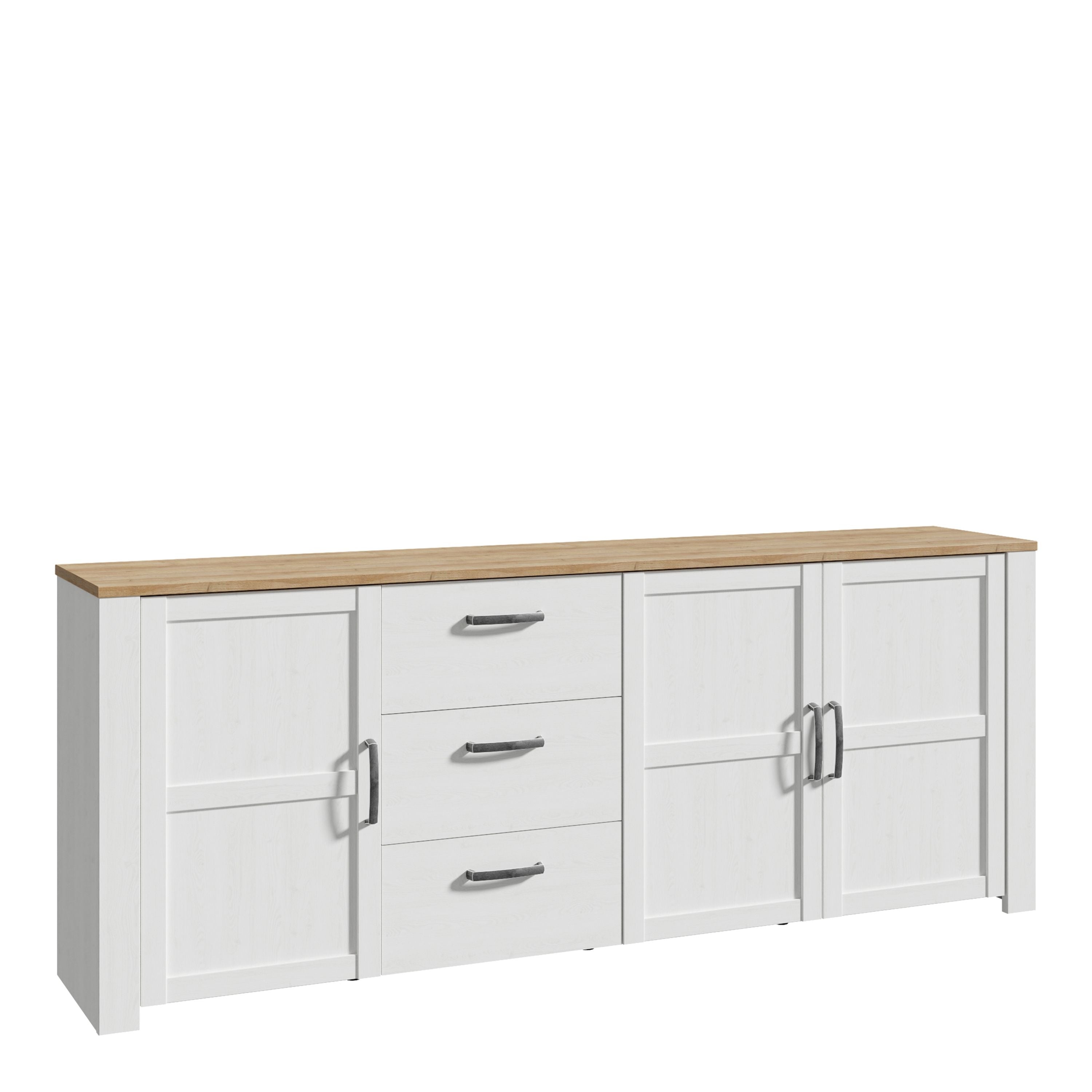 Bohol 3 Door 3 Drawer Large Sideboard In Riviera Oak/White - Price Crash Furniture