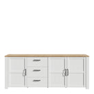 Bohol 3 Door 3 Drawer Large Sideboard In Riviera Oak/White - Price Crash Furniture