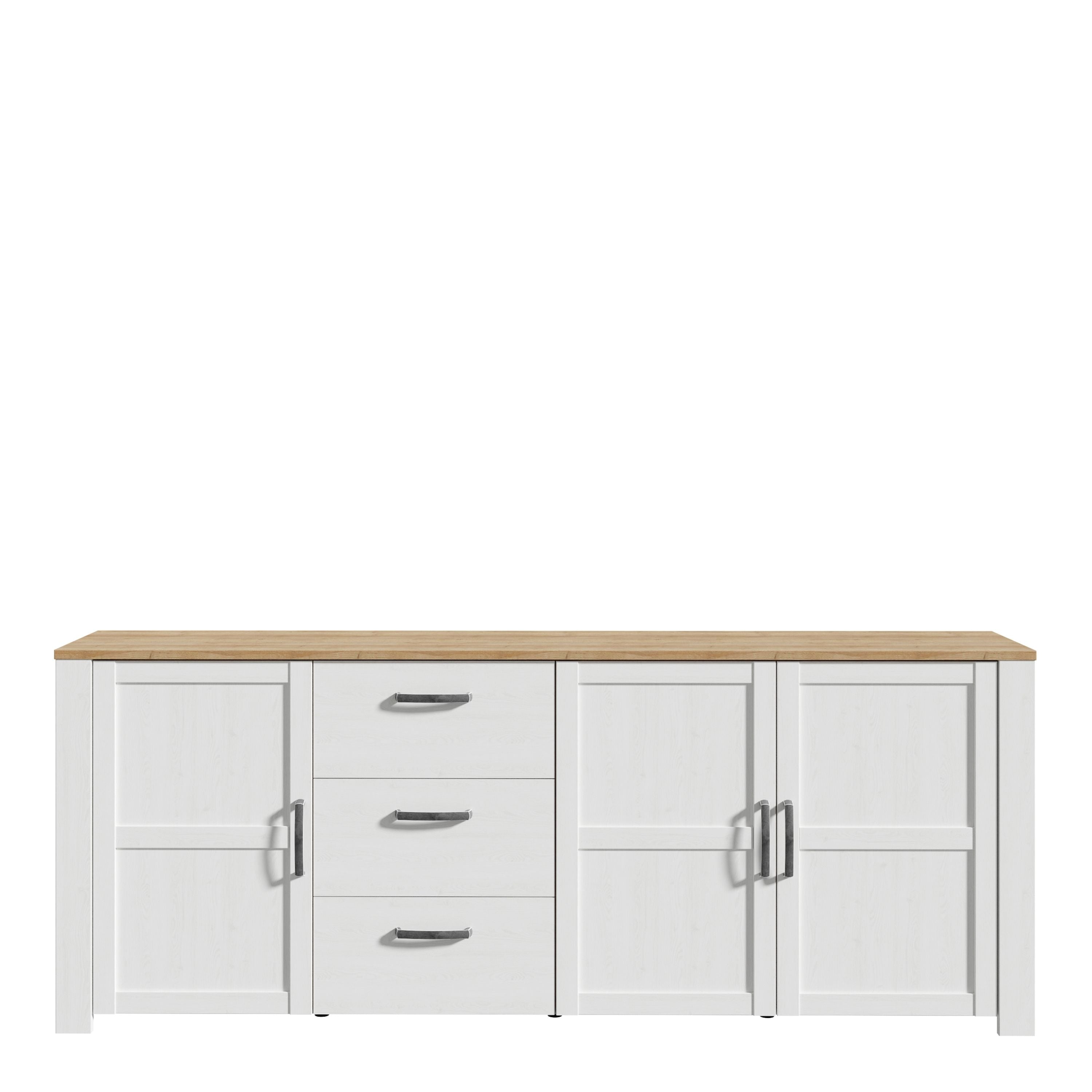 Bohol 3 Door 3 Drawer Large Sideboard In Riviera Oak/White - Price Crash Furniture