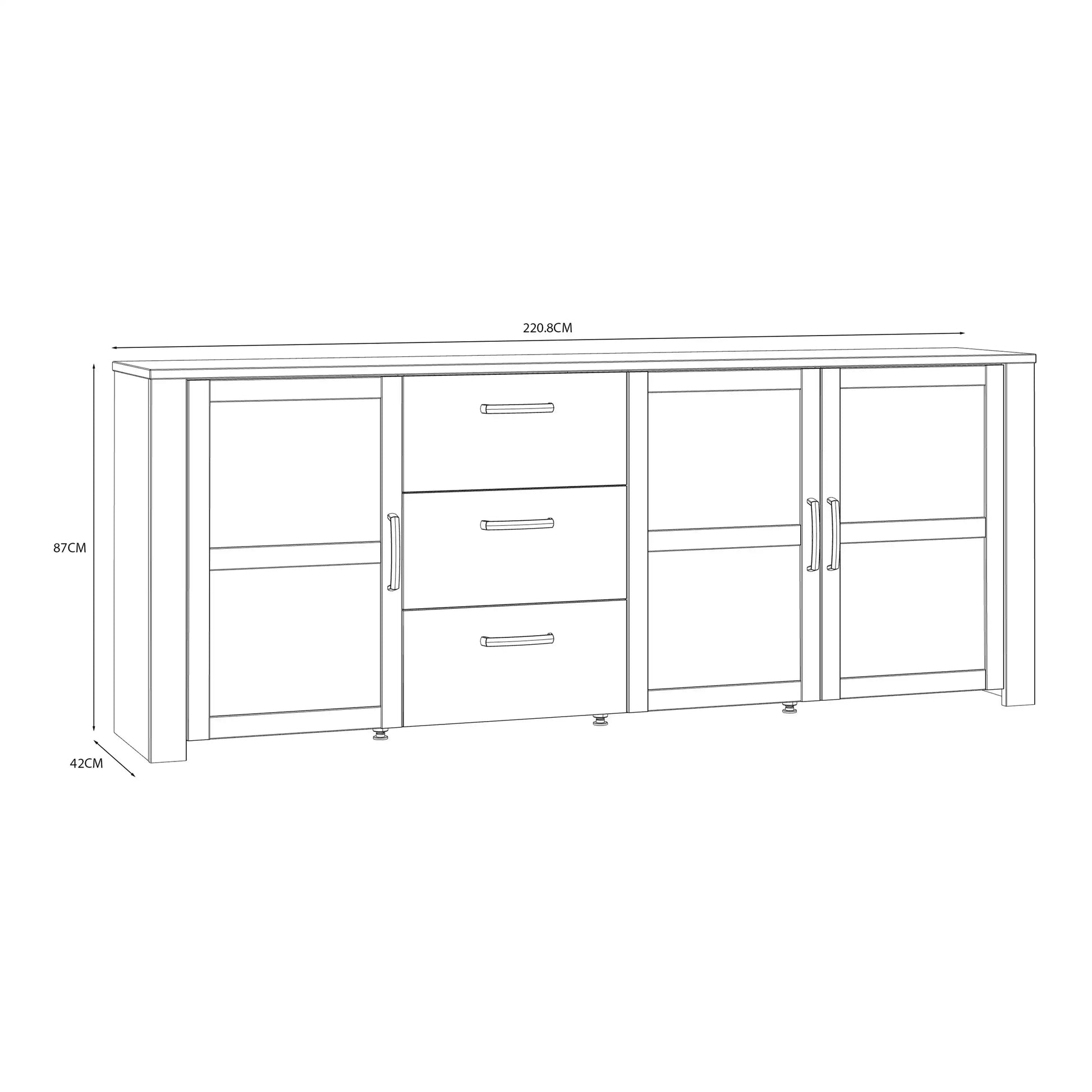 Bohol 3 Door 3 Drawer Large Sideboard In Riviera Oak/White - Price Crash Furniture
