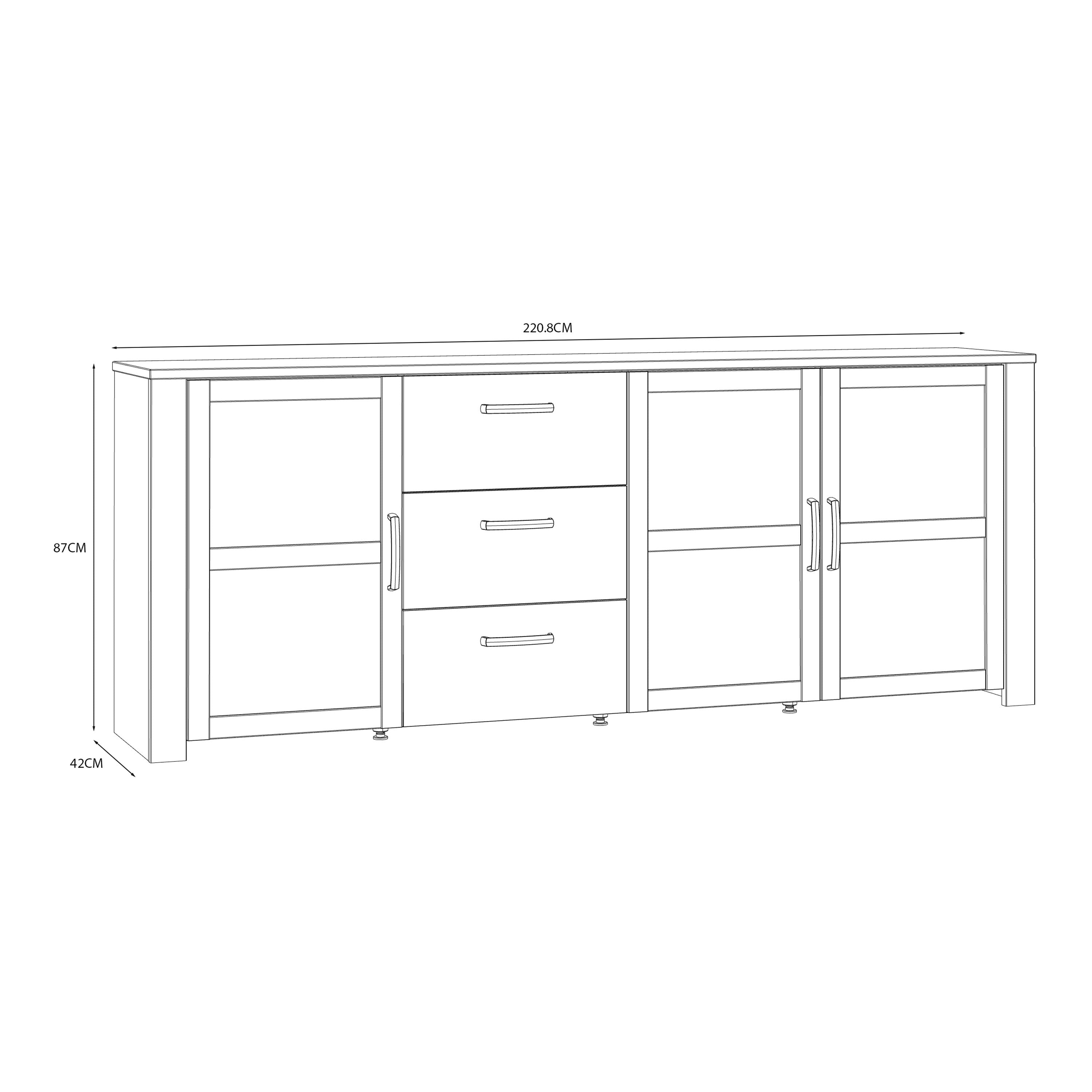 Bohol 3 Door 3 Drawer Large Sideboard In Riviera Oak/White - Price Crash Furniture