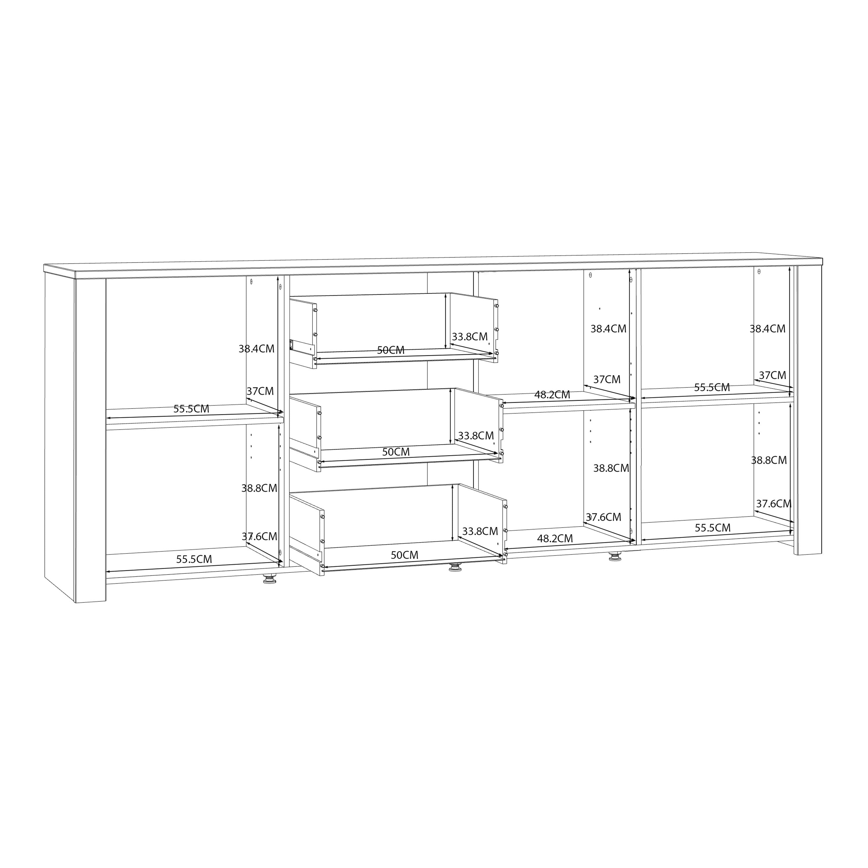 Bohol 3 Door 3 Drawer Large Sideboard In Riviera Oak/White - Price Crash Furniture