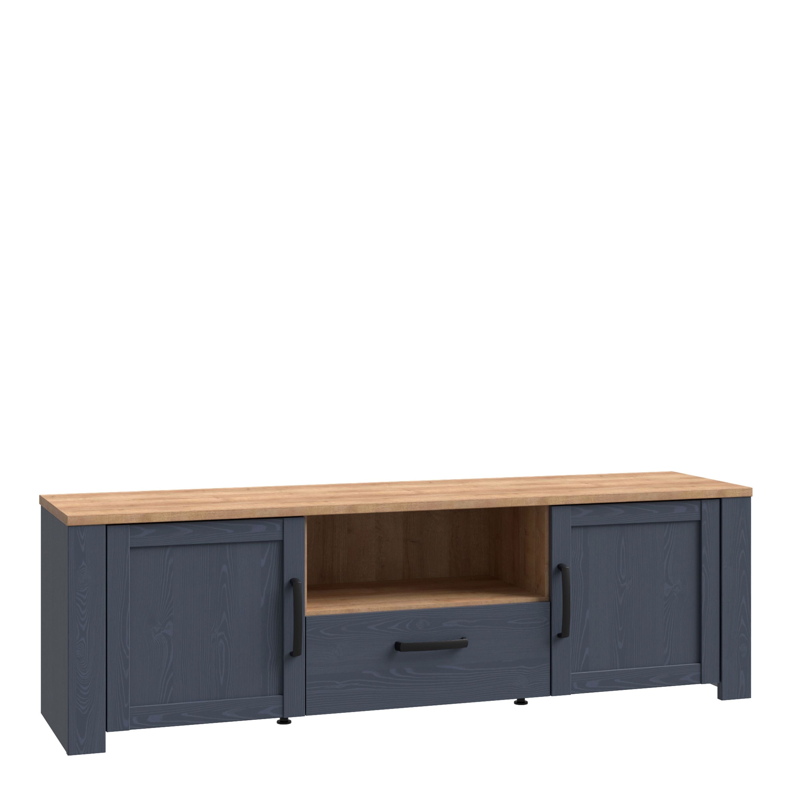 Bohol 2 Door 1 Drawer TV Unit In Riviera Oak & Navy - Price Crash Furniture