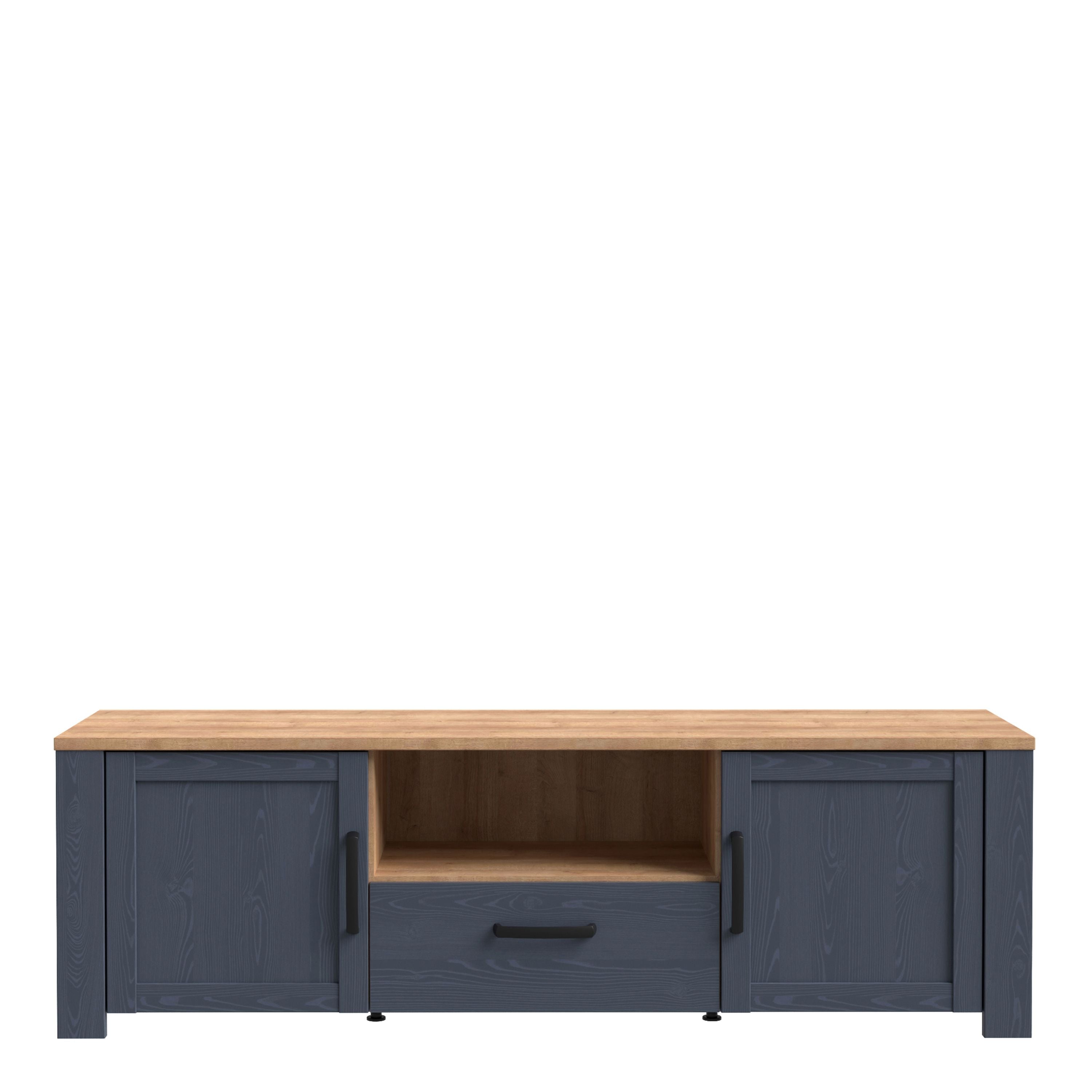 Bohol 2 Door 1 Drawer TV Unit In Riviera Oak & Navy - Price Crash Furniture