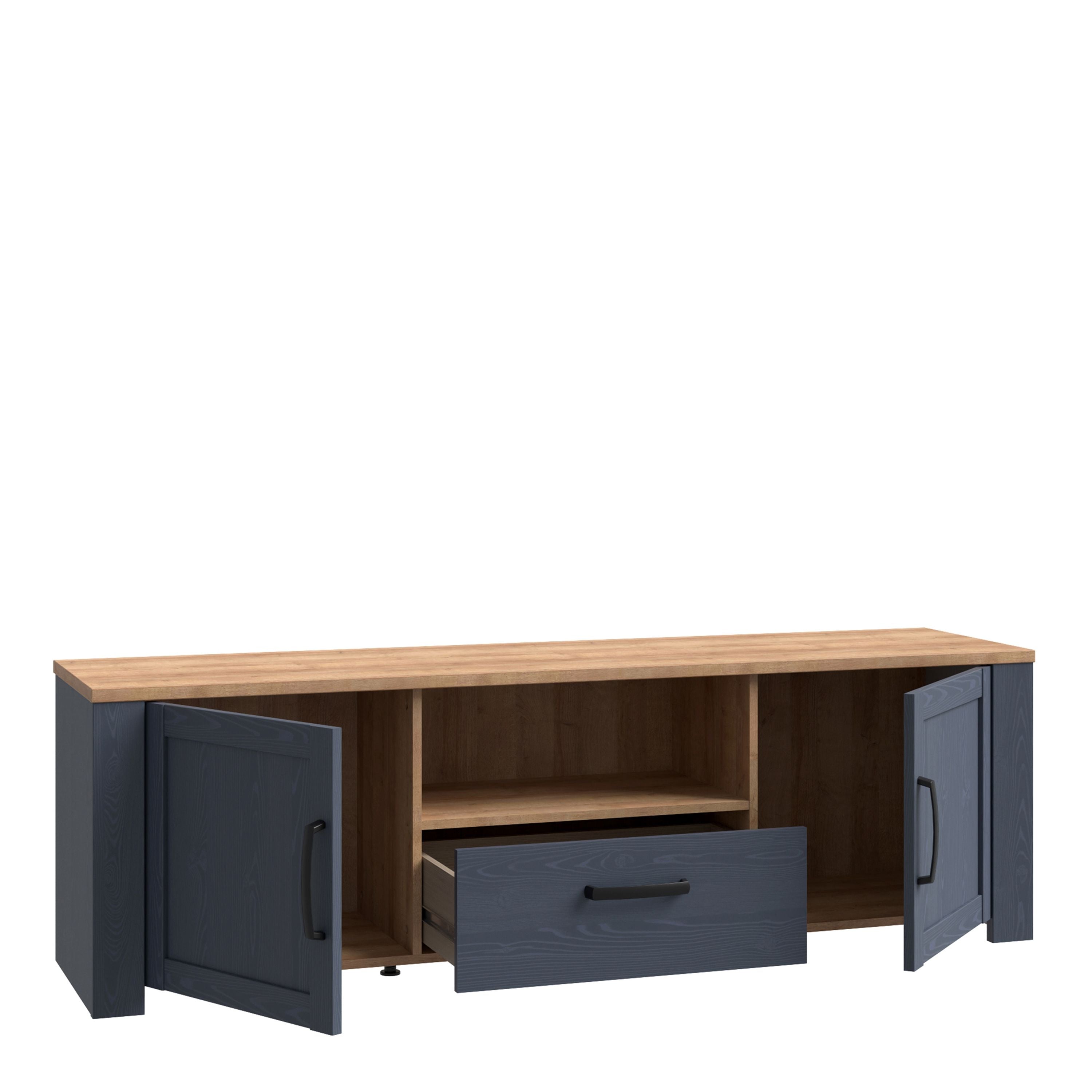 Bohol 2 Door 1 Drawer TV Unit In Riviera Oak & Navy - Price Crash Furniture