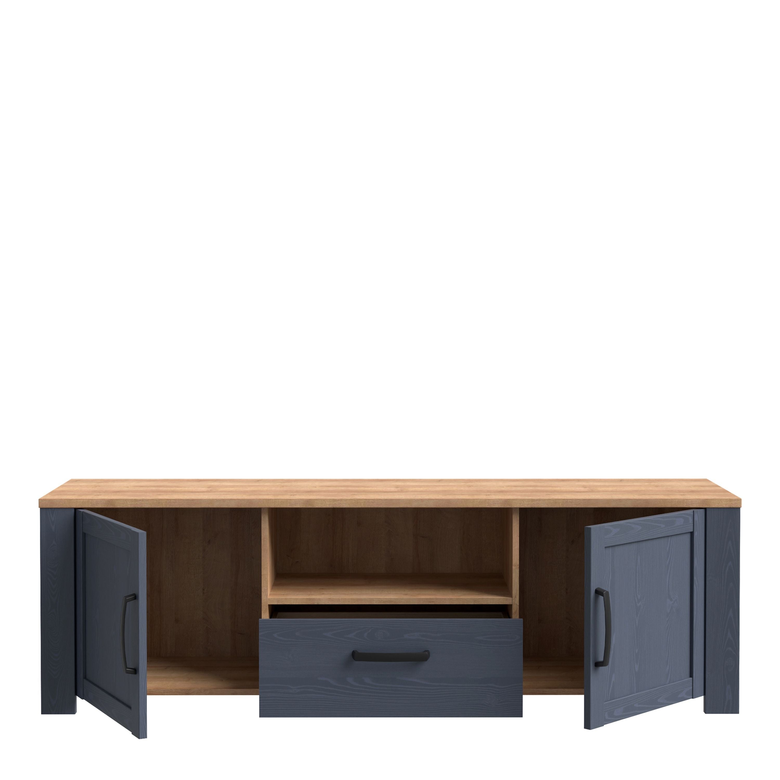 Bohol 2 Door 1 Drawer TV Unit In Riviera Oak & Navy - Price Crash Furniture