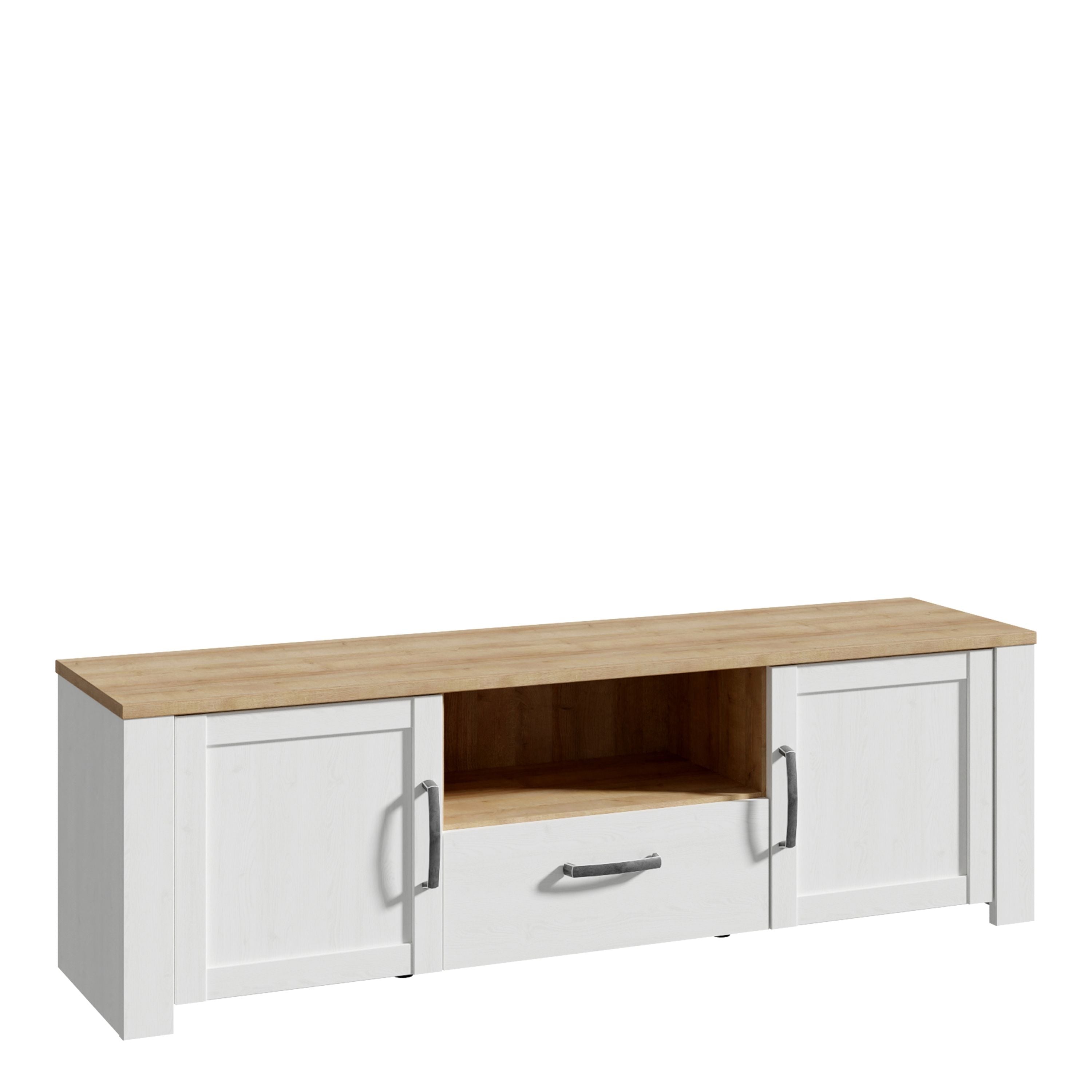 Bohol Designer 2 Door 1 Drawer TV Unit In Riviera Oak & White - Price Crash Furniture