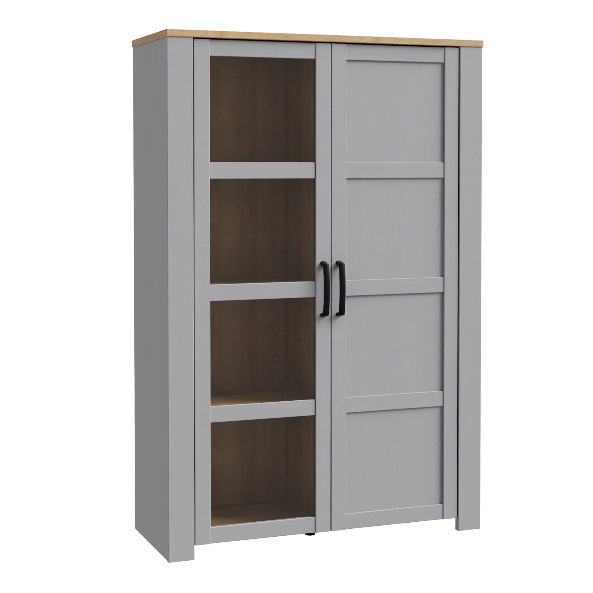 Bohol 2 Door Display Cabinet In Riviera Oak & Grey Oak - Price Crash Furniture