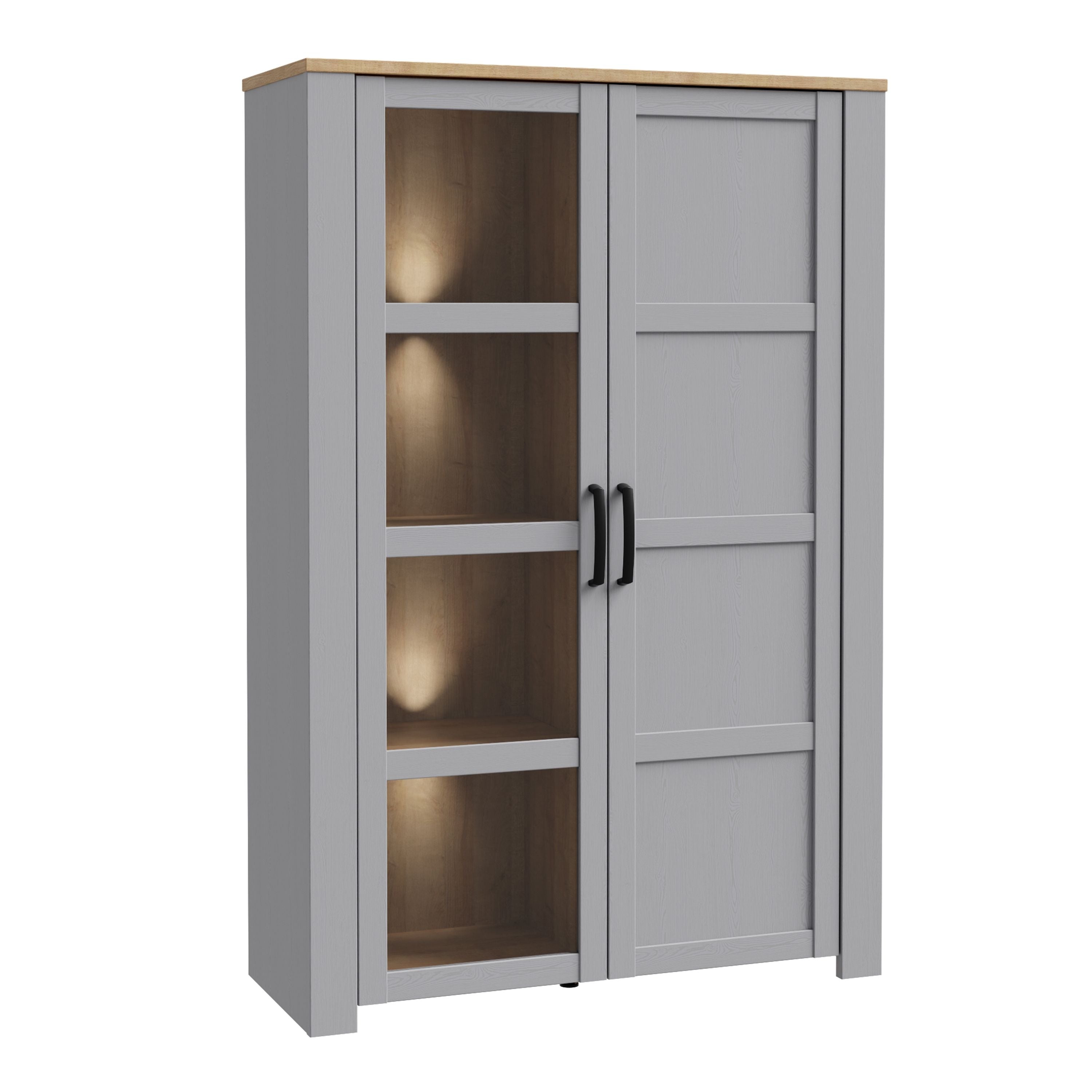 Bohol 2 Door Display Cabinet In Riviera Oak & Grey Oak - Price Crash Furniture