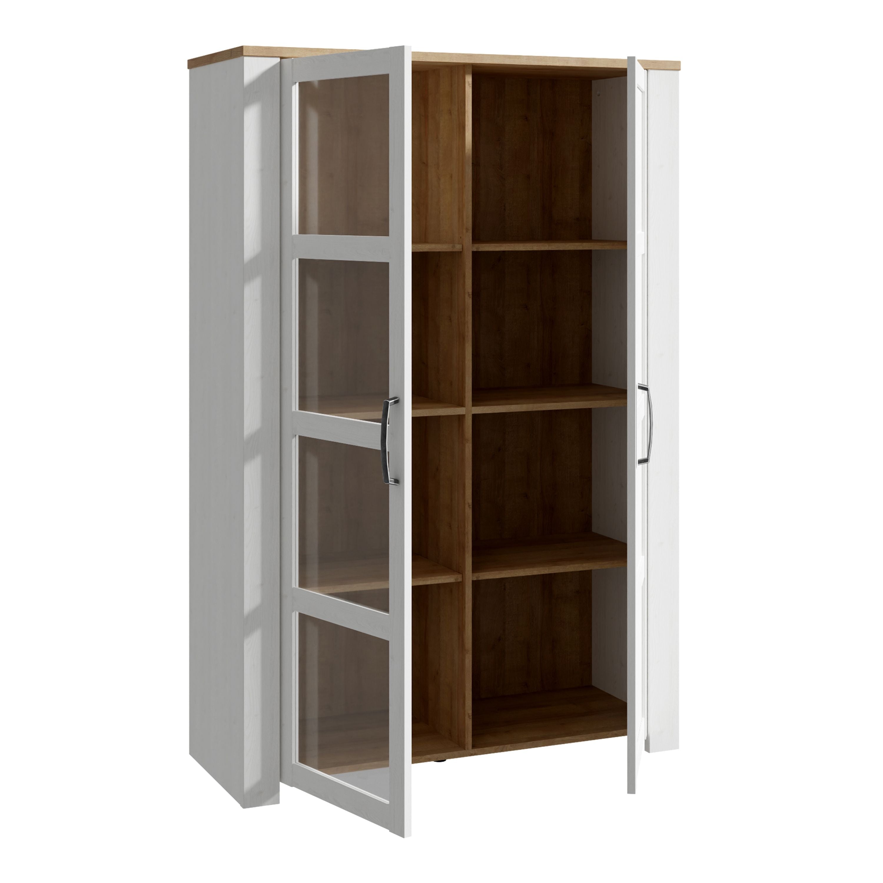 Bohol 2 Door Display Cabinet In Riviera Oak & White - Price Crash Furniture