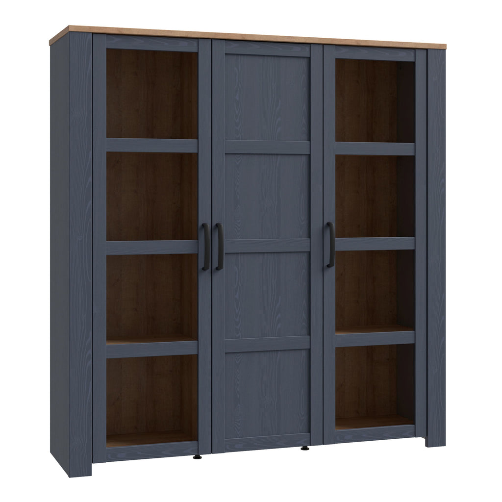 Bohol 3 Door Large Wide Display Cabinet In Riviera Oak/Navy - Price Crash Furniture