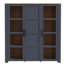 Bohol 3 Door Large Wide Display Cabinet In Riviera Oak/Navy - Price Crash Furniture