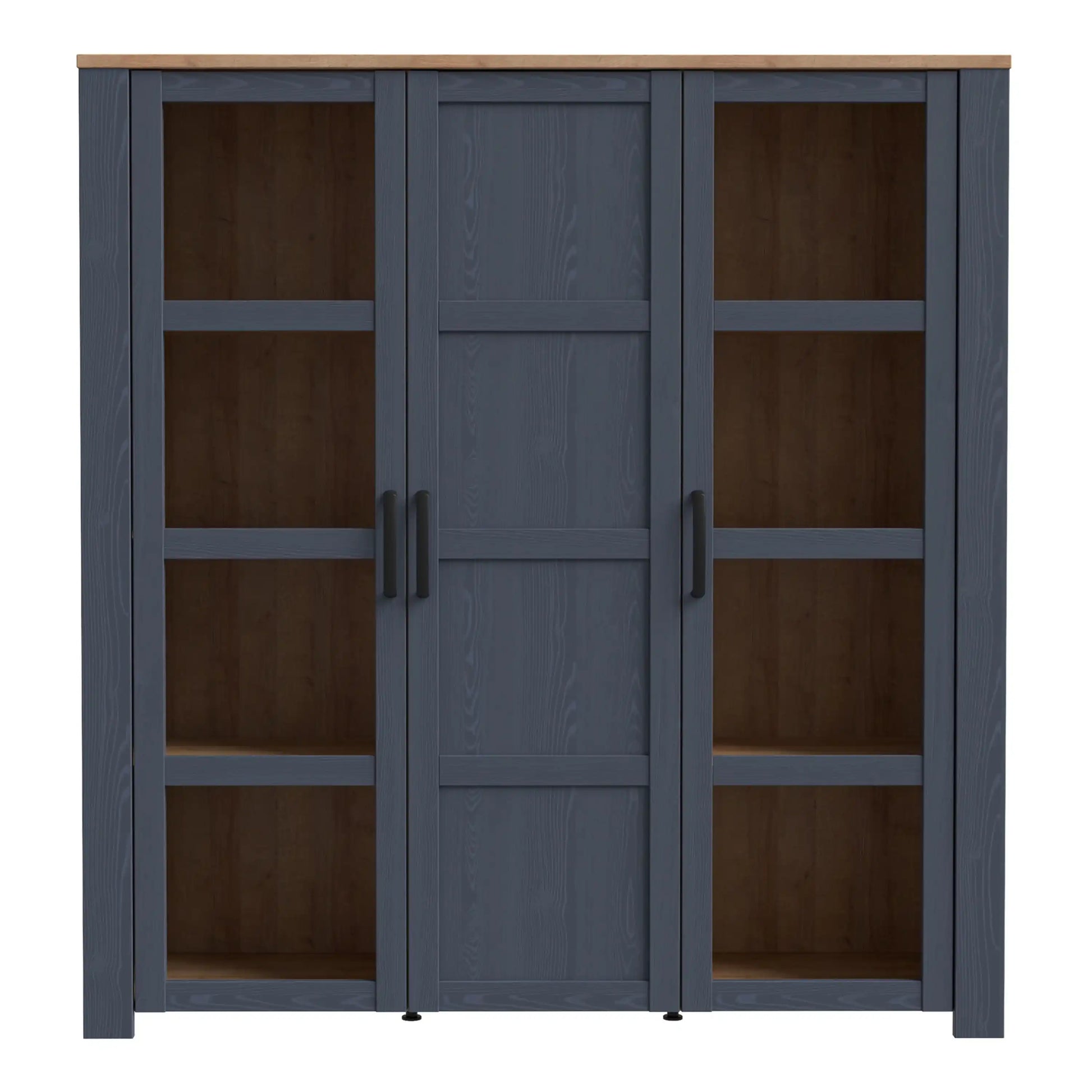 Bohol 3 Door Large Wide Display Cabinet In Riviera Oak/Navy - Price Crash Furniture