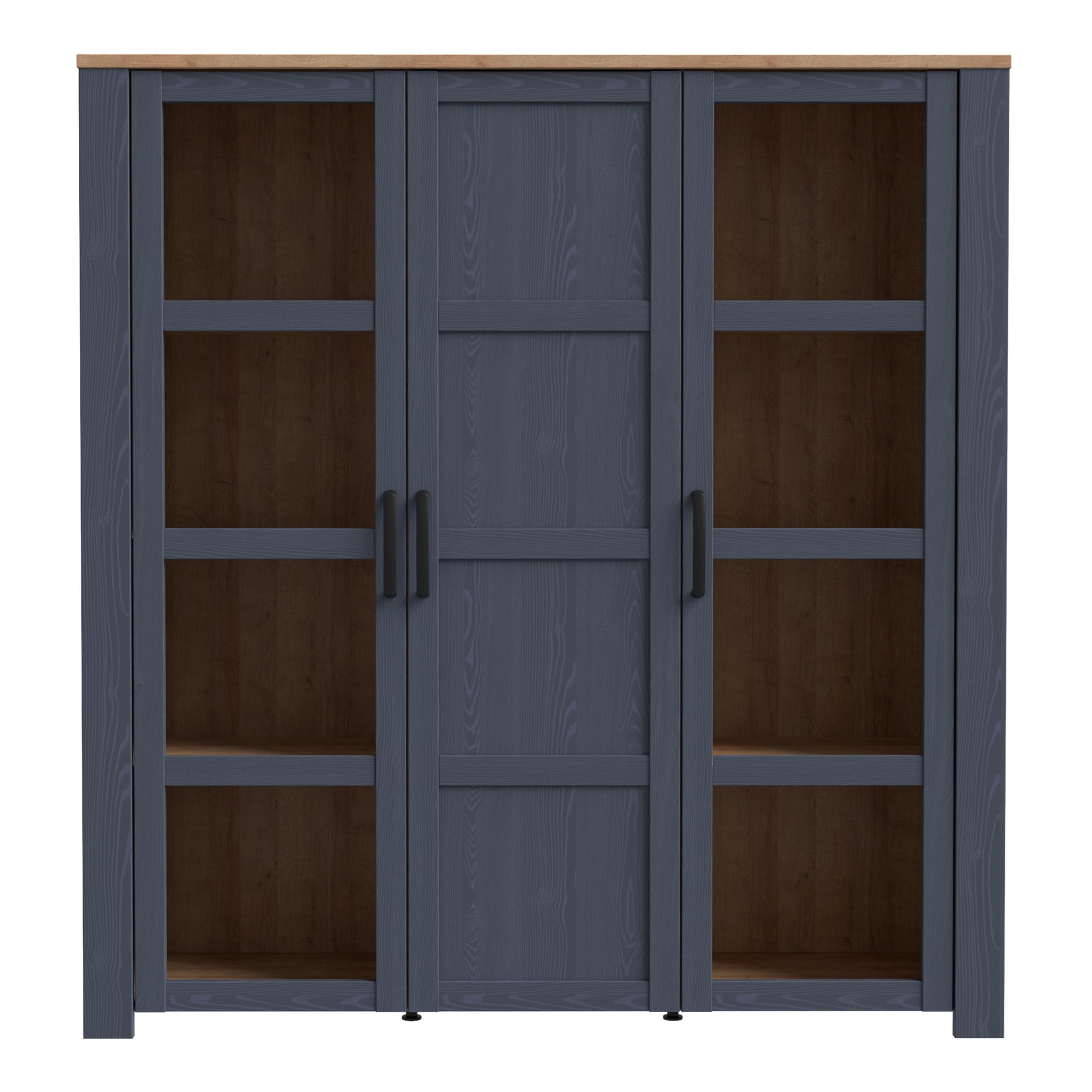 Bohol 3 Door Large Wide Display Cabinet In Riviera Oak/Navy - Price Crash Furniture