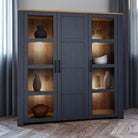 Bohol 3 Door Large Wide Display Cabinet In Riviera Oak/Navy - Price Crash Furniture