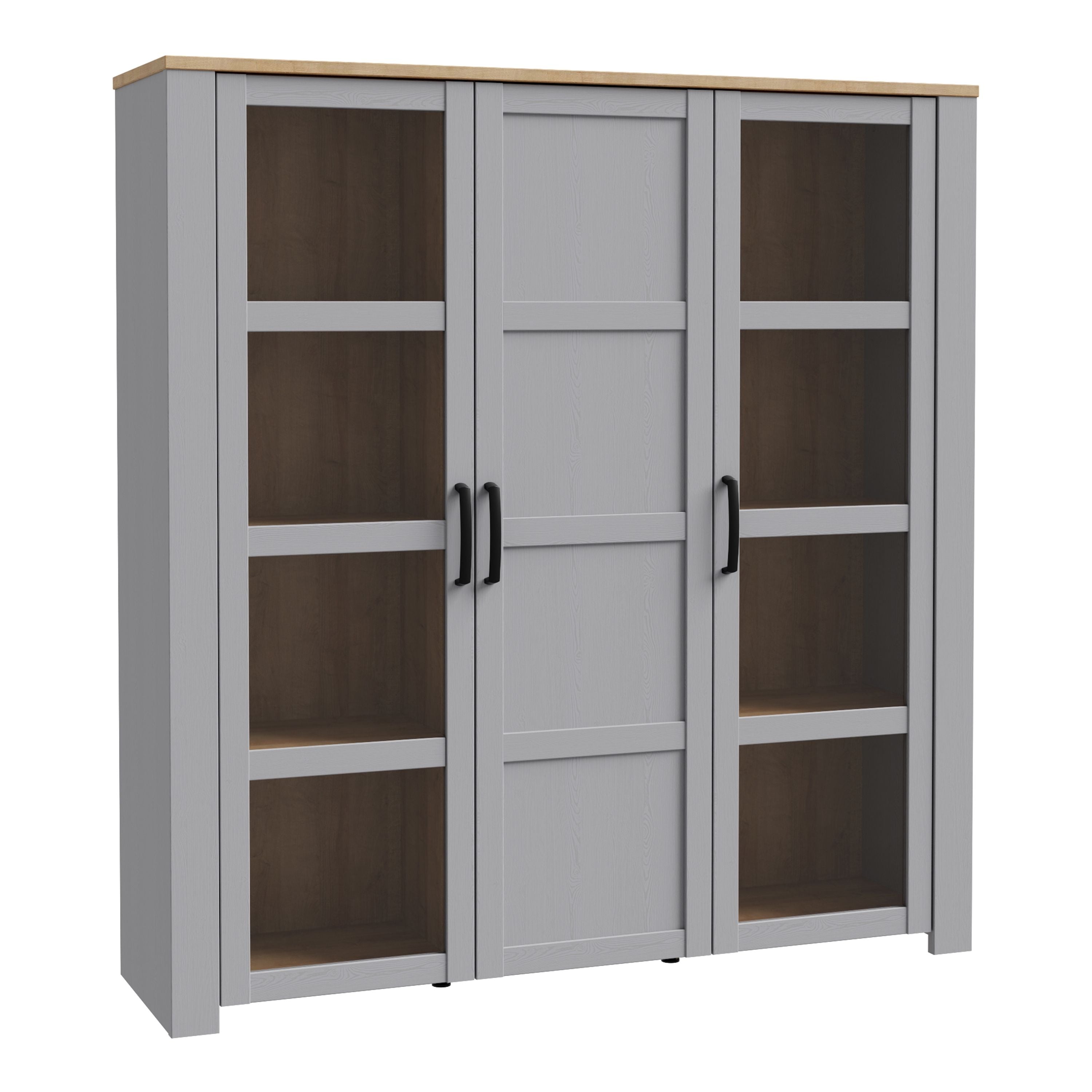 Bohol 3 Door Large Display Cabinet In Riviera Oak & Grey Oak - Price Crash Furniture