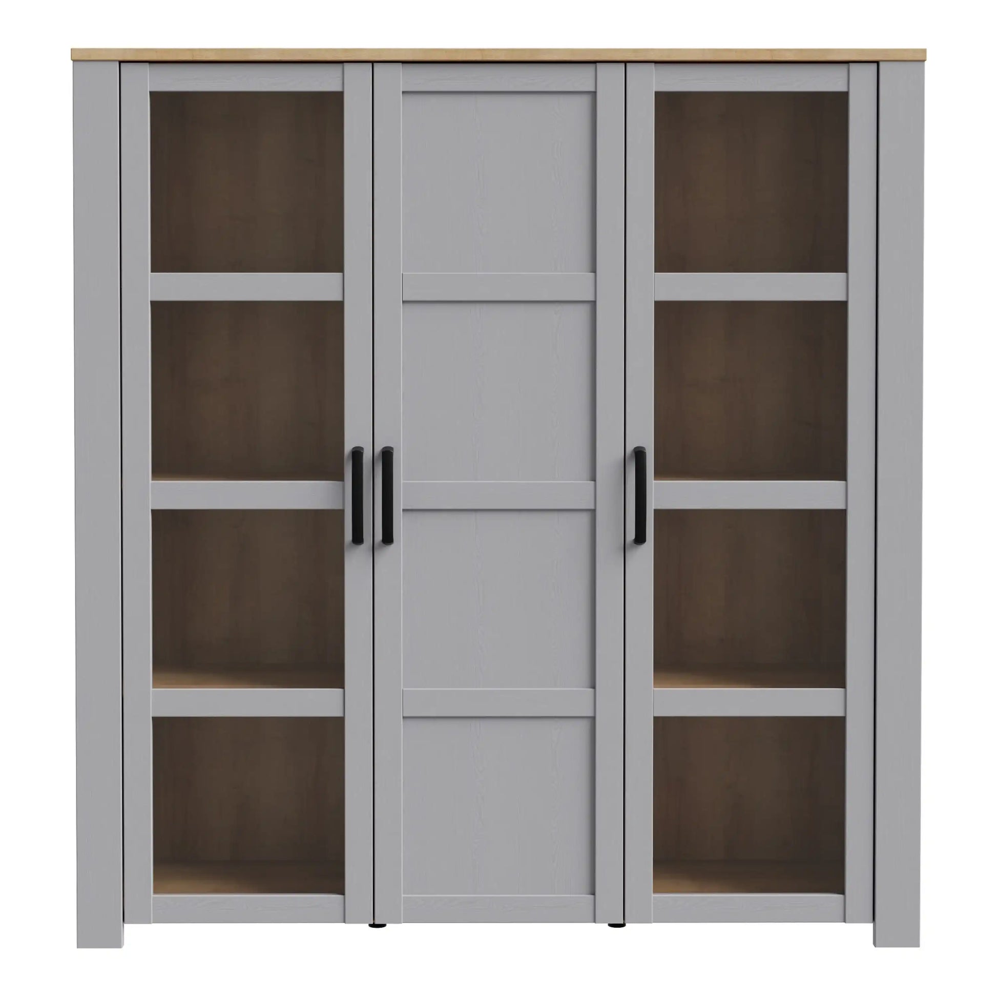 Bohol 3 Door Large Display Cabinet In Riviera Oak & Grey Oak - Price Crash Furniture