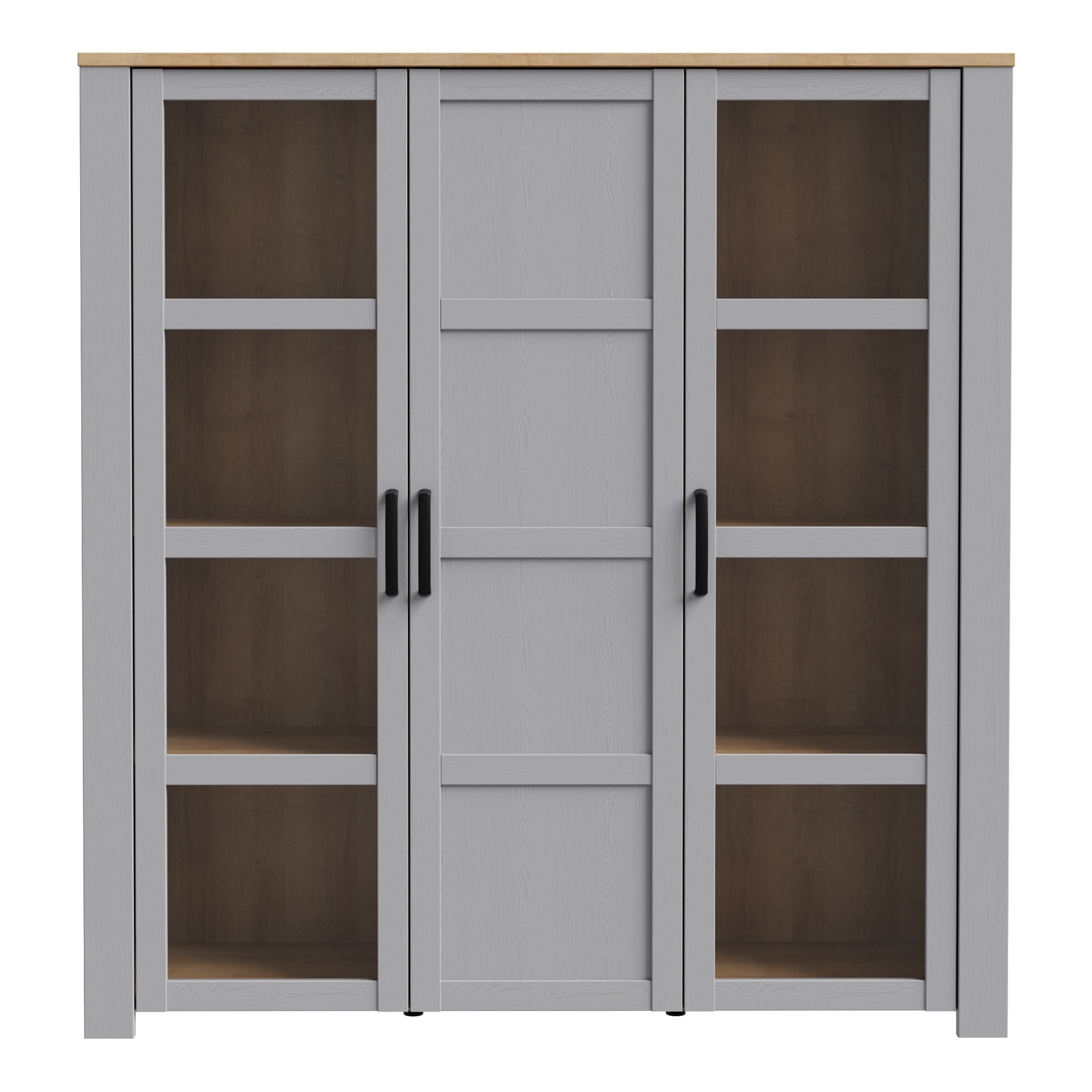 Bohol 3 Door Large Display Cabinet In Riviera Oak & Grey Oak - Price Crash Furniture